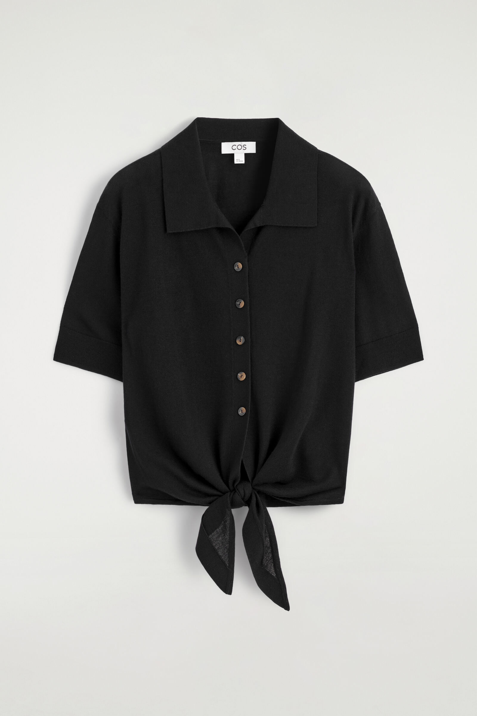 TIE-FRONT KNITTED WOOL SHIRTBLACK