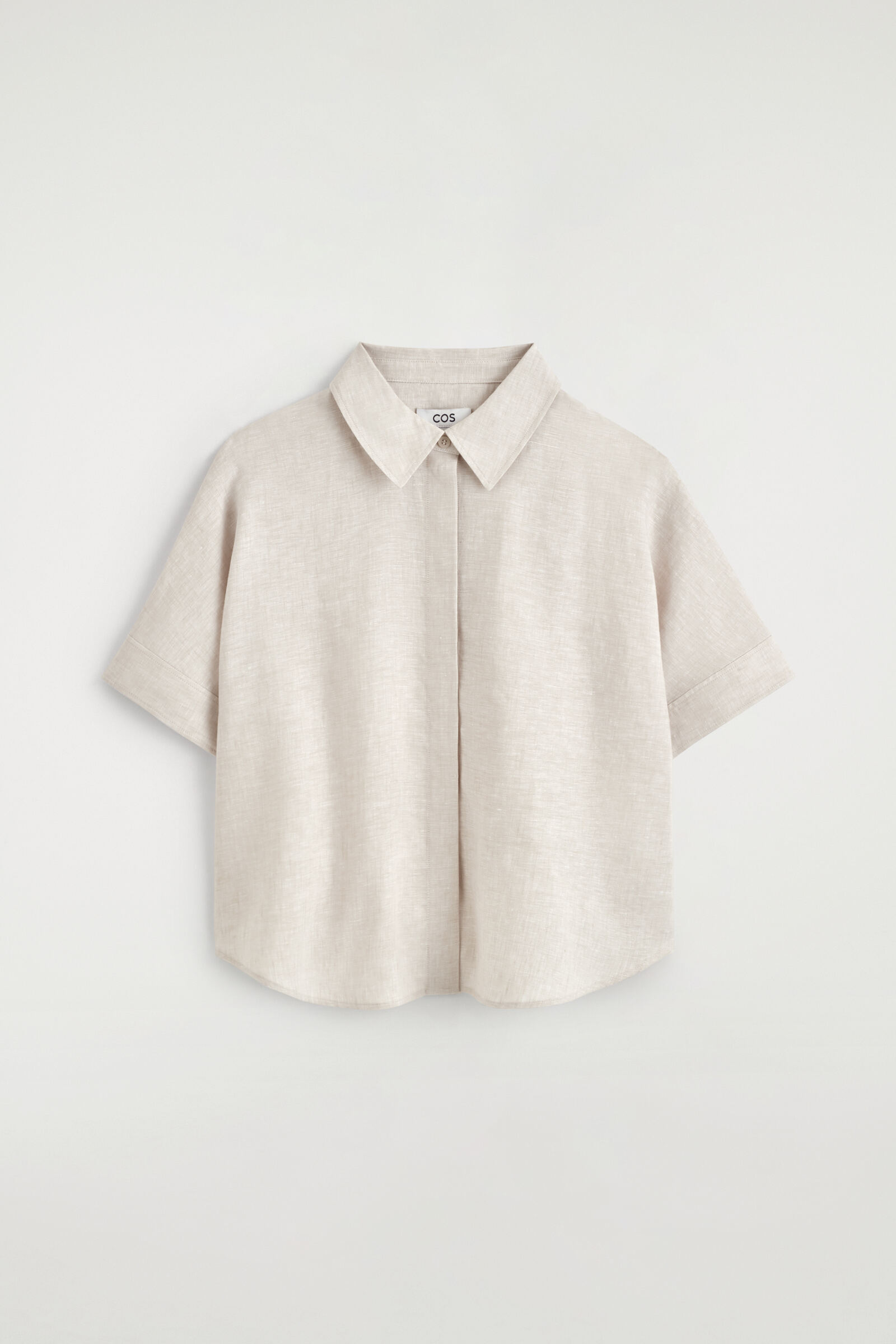 OVERSIZED SHORT-SLEEVED LINEN SHIRTBEIGE / MÉLANGE