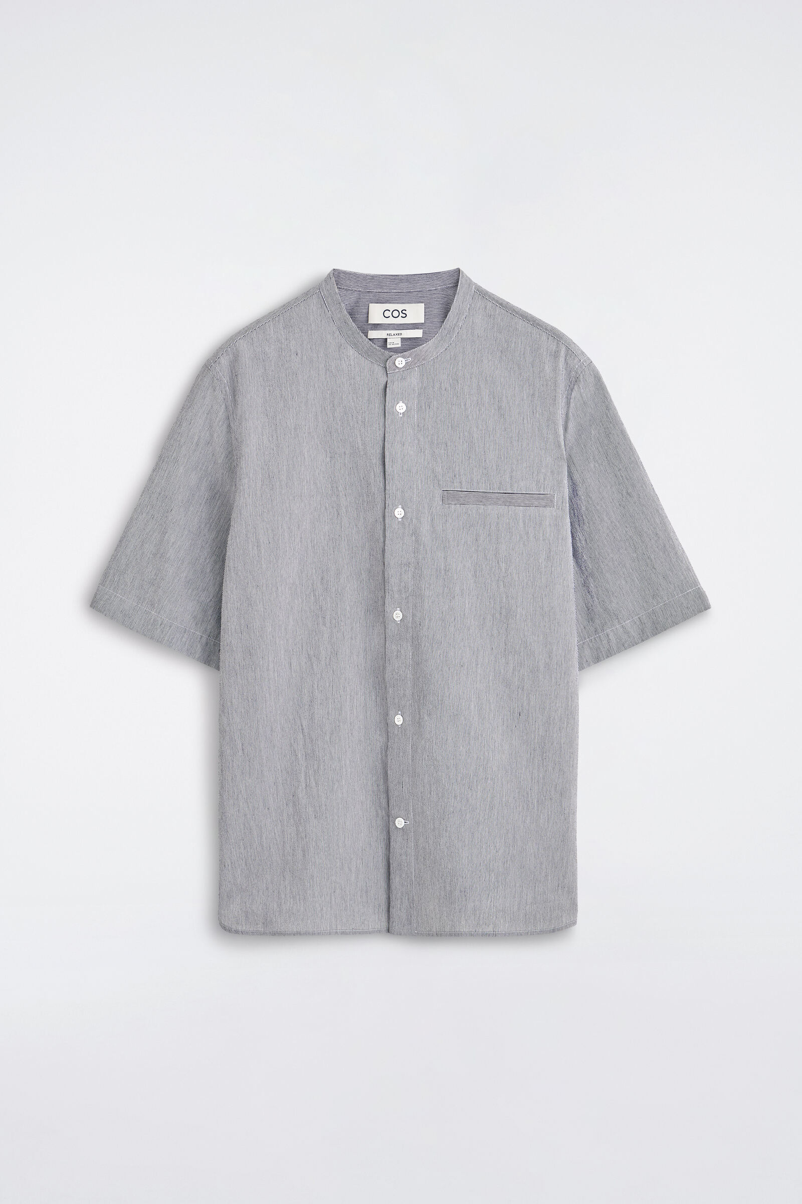 GRANDAD-COLLAR SHORT-SLEEVED SHIRTBLUE / WHITE / STRIPED