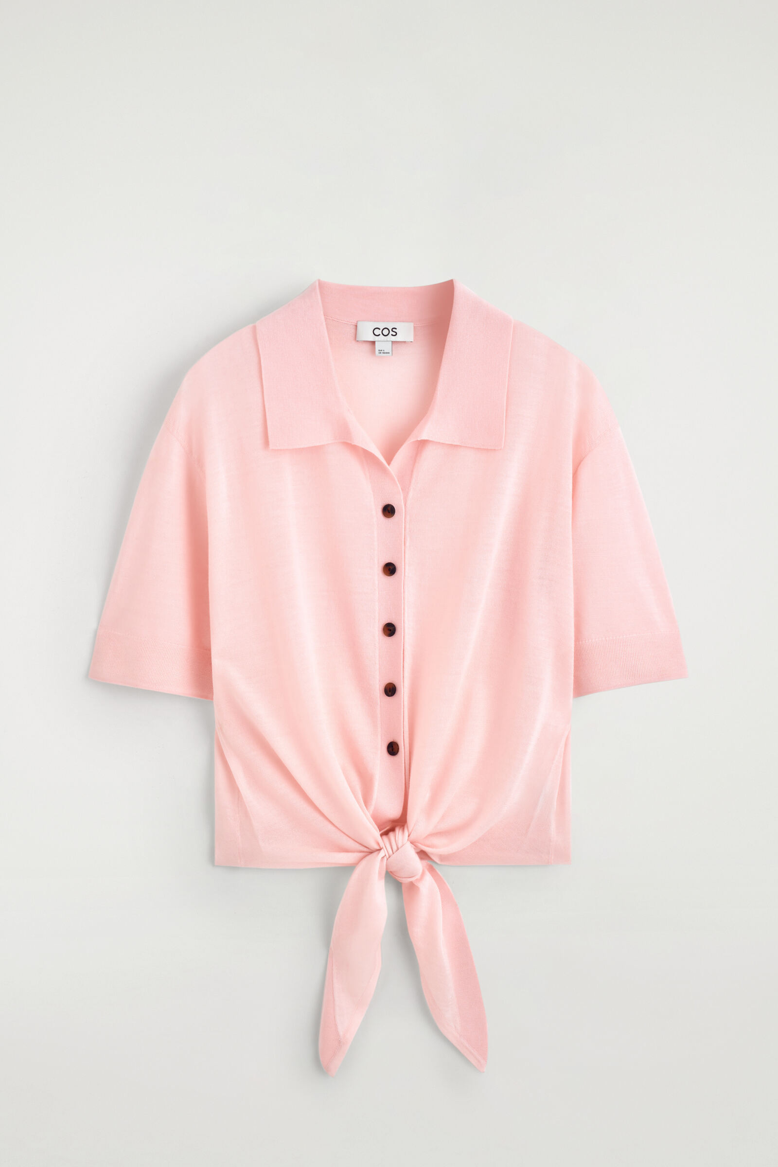 TIE-FRONT KNITTED WOOL SHIRTPINK