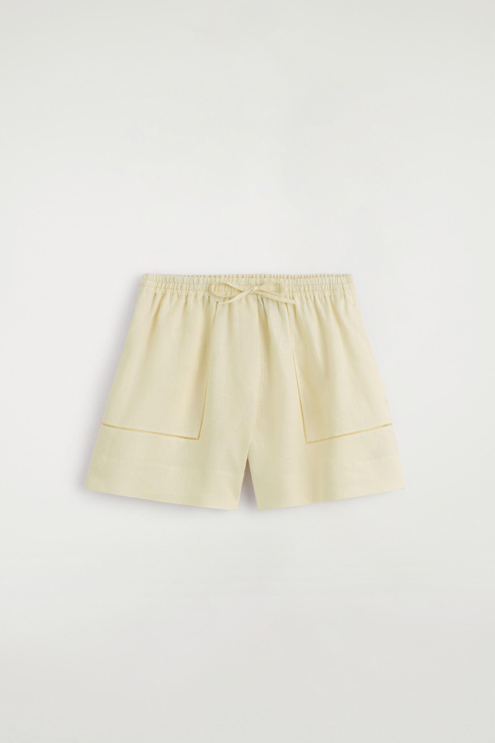 EMBROIDERED-DETAIL LINEN SHORTSBUTTER YELLOW
