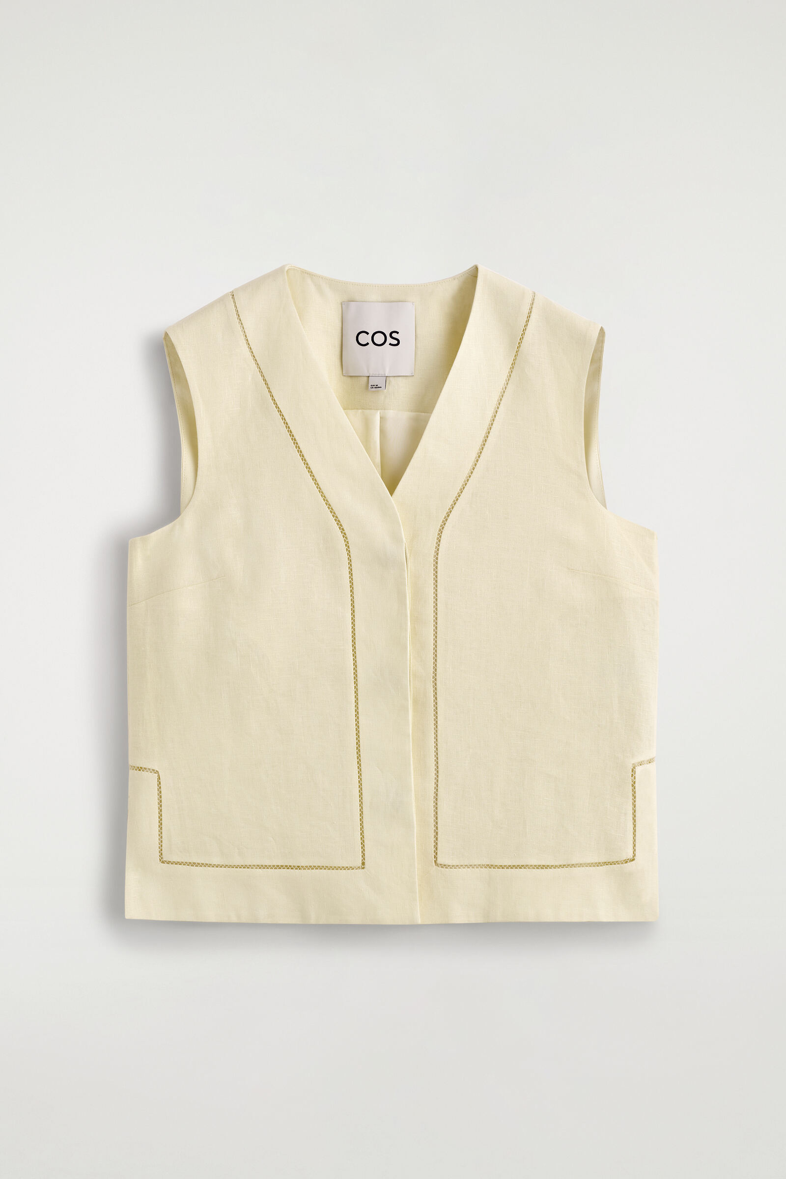 EMBROIDERED-DETAIL LINEN WAISTCOATBUTTER YELLOW