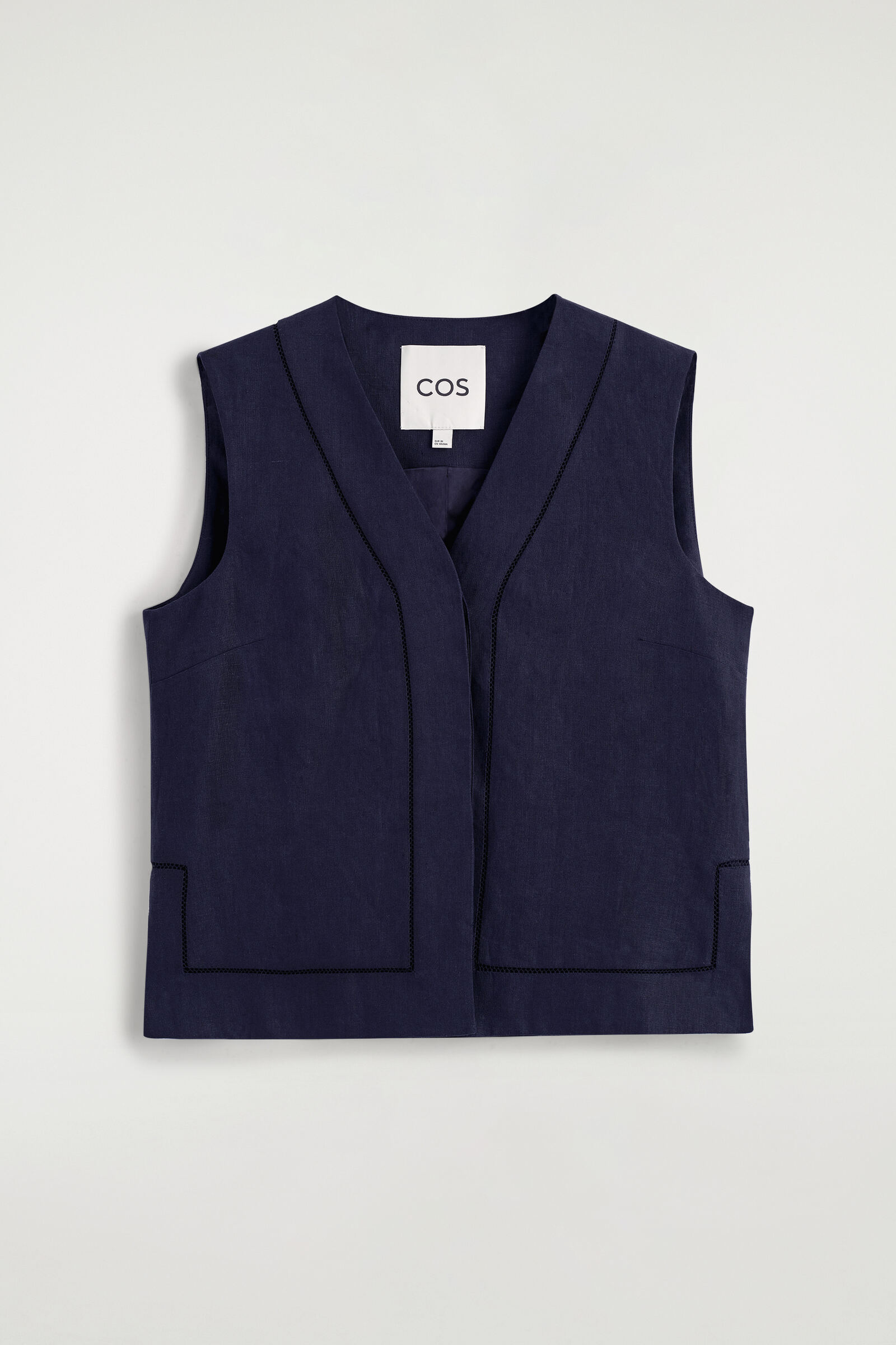 EMBROIDERED-DETAIL LINEN WAISTCOATNAVY