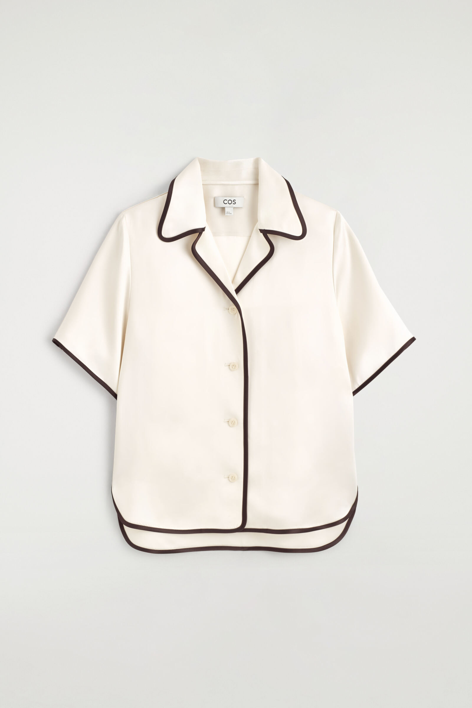 CONTRAST-PIPED SATIN SHIRTCREAM / BROWN