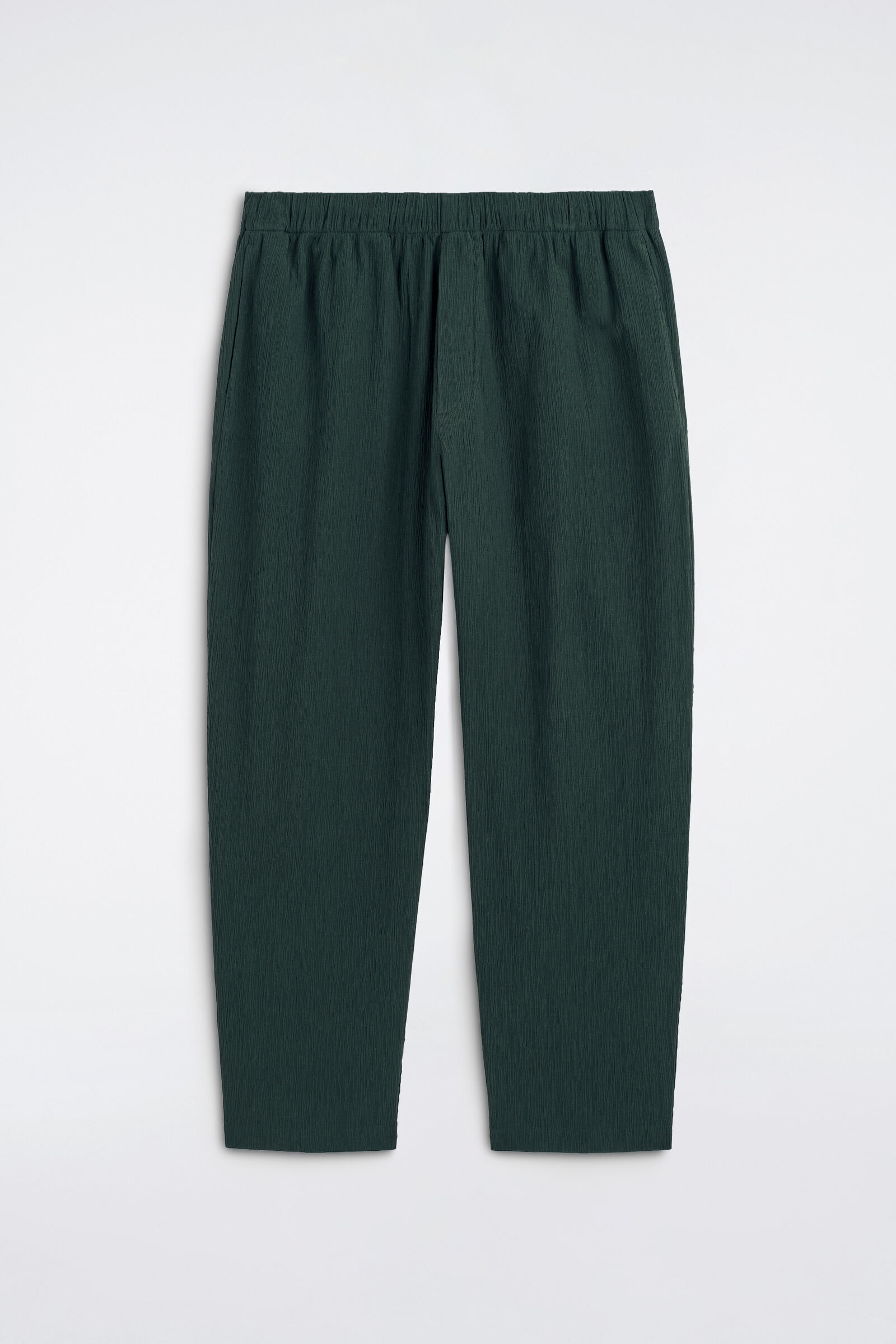 CRINKLED-COTTON RELAXED-FIT TAPERED TROUSERSDARK GREEN