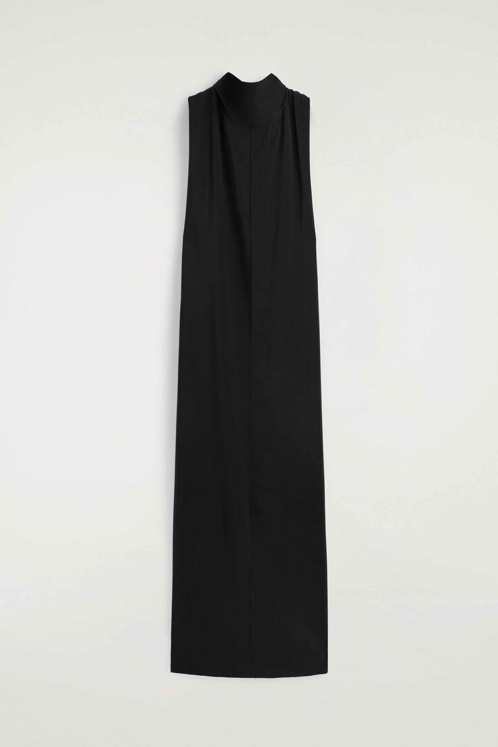 DRAPED TIE-DETAIL HIGH-NECK MAXI DRESSBLACK