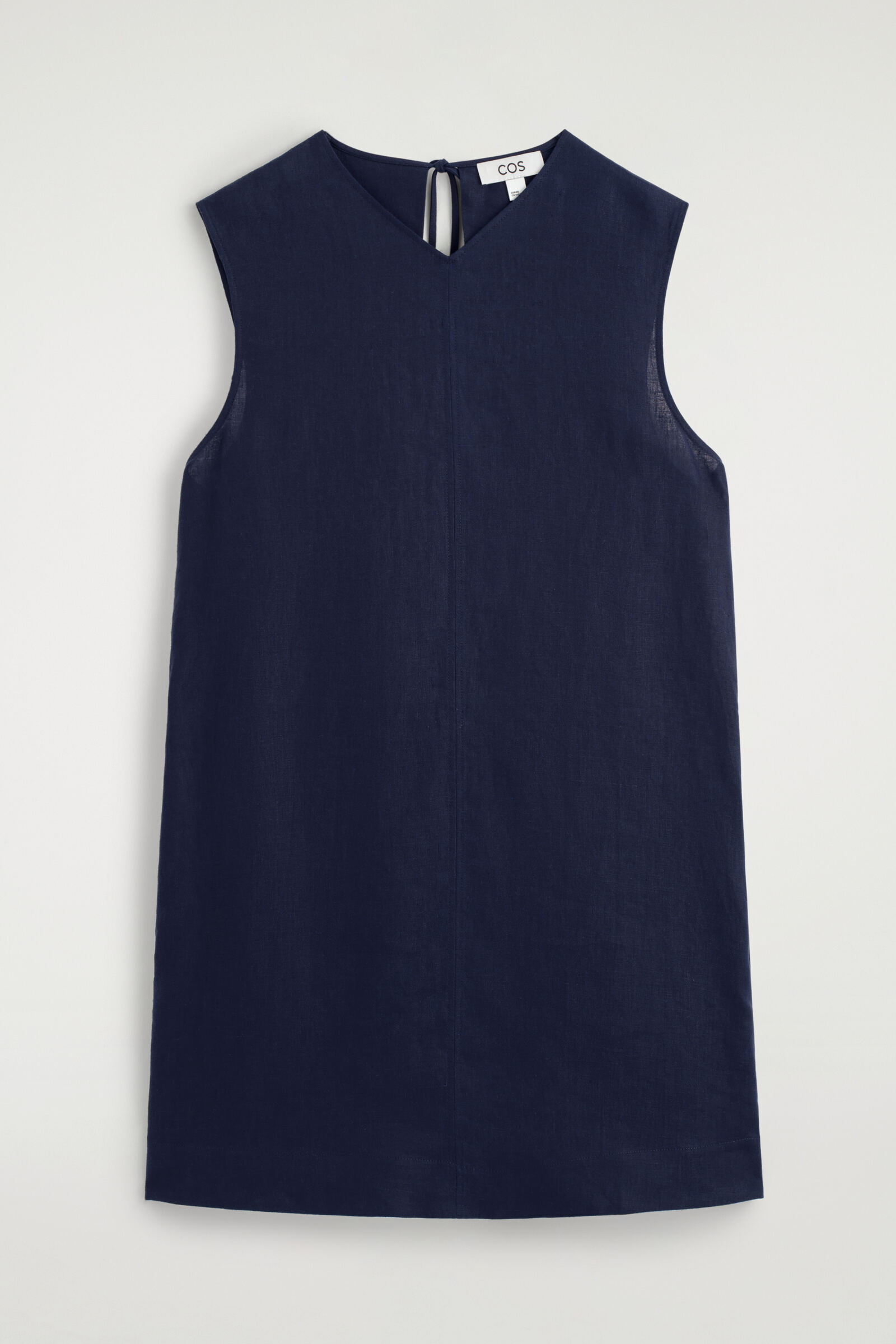 V-NECK OPEN-BACK LINEN MINI DRESSNAVY