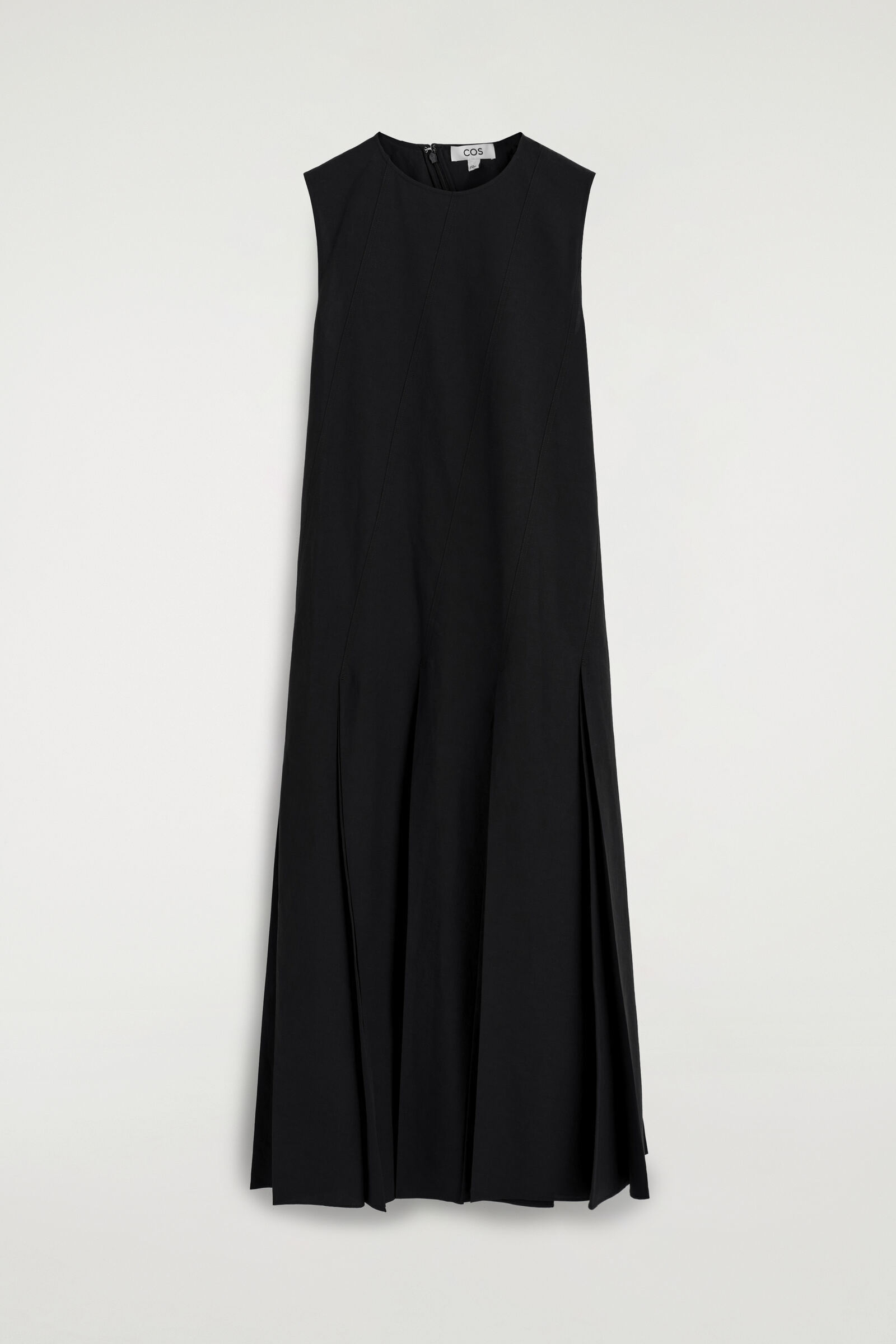 PLEATED COTTON-LINEN MAXI DRESSBLACK
