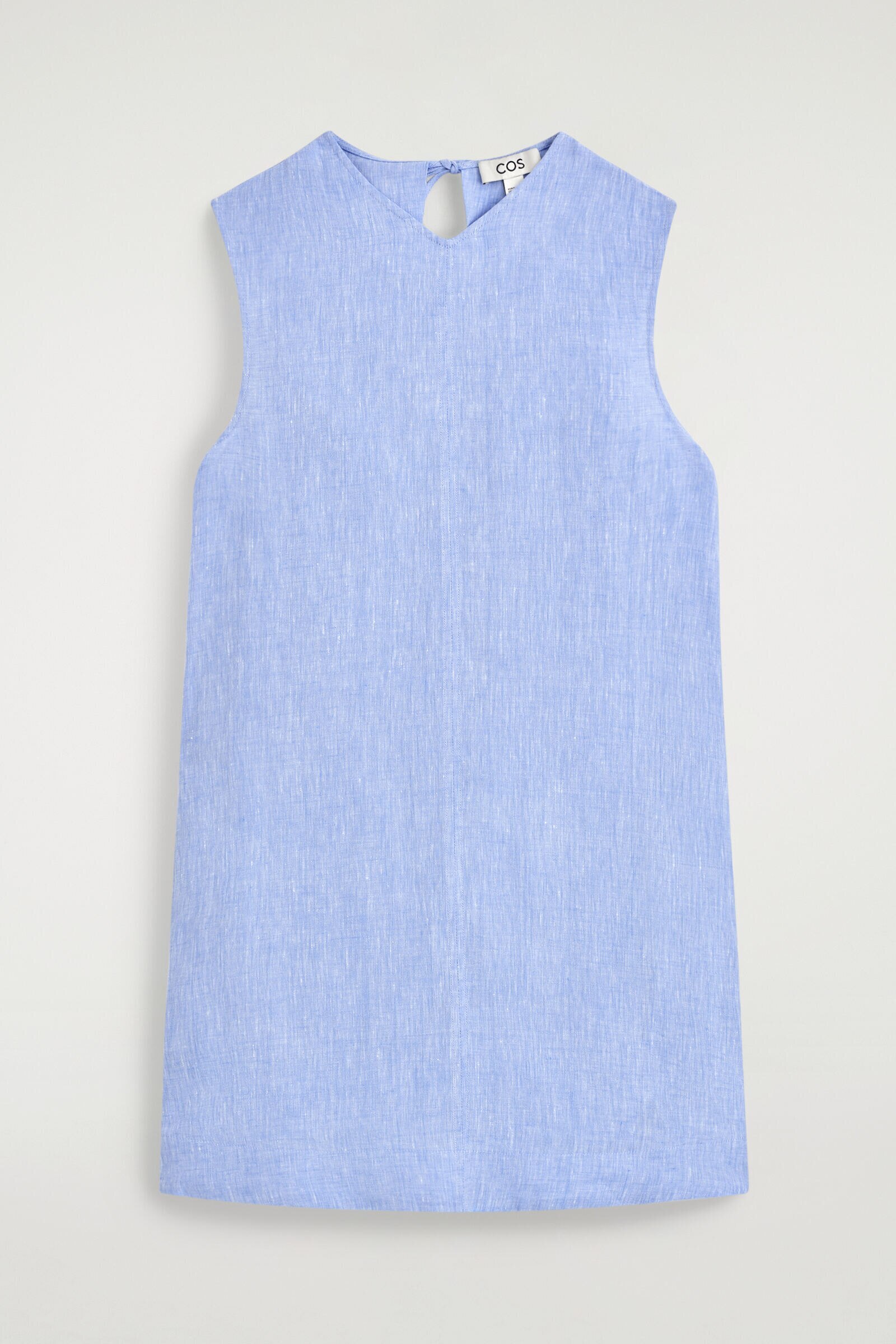 V-NECK OPEN-BACK LINEN MINI DRESSLIGHT BLUE