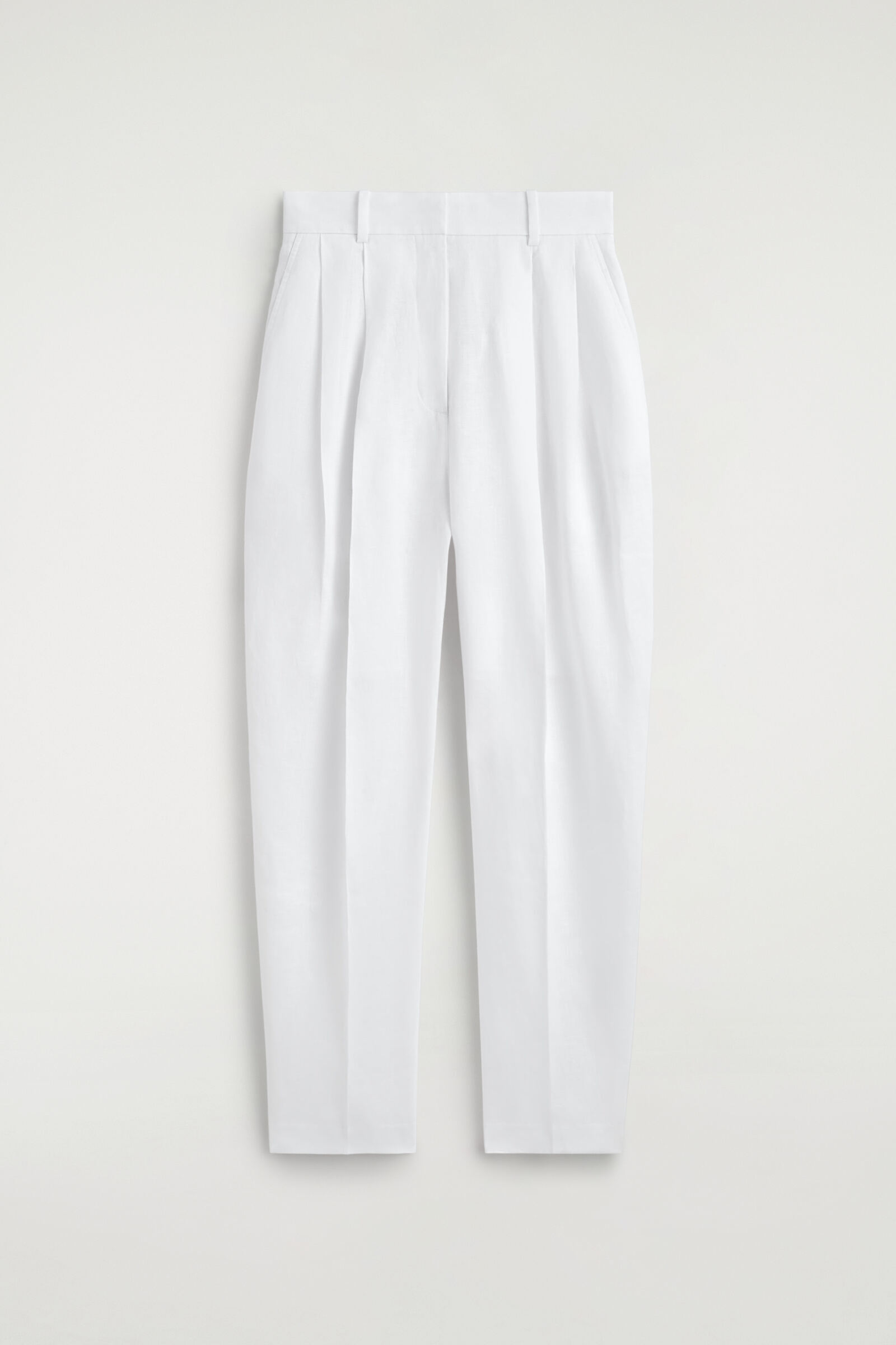 TAILORED LINEN BARREL-LEG TROUSERSWHITE