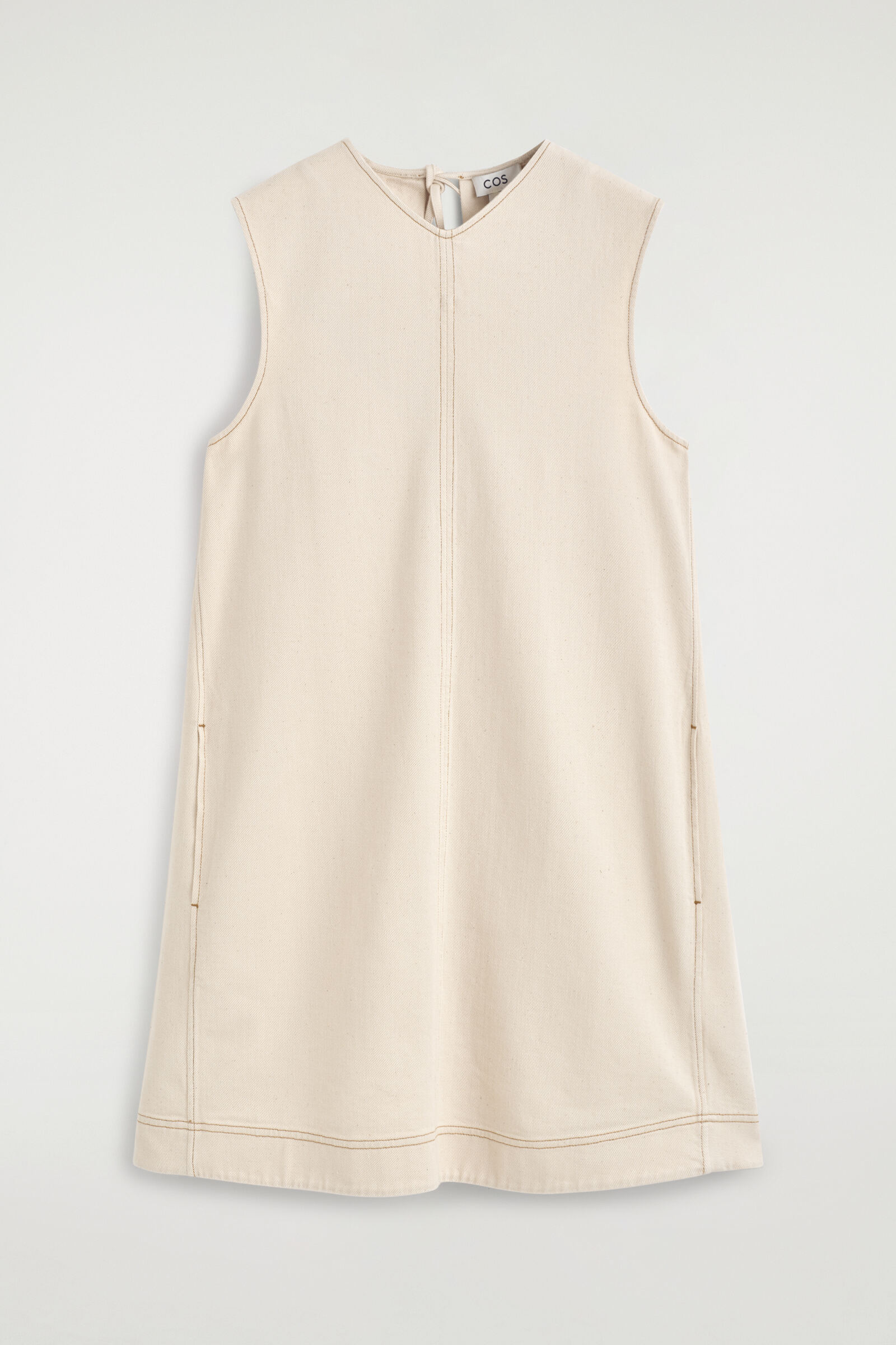 V-NECK OPEN-BACK DENIM MINI DRESSECRU