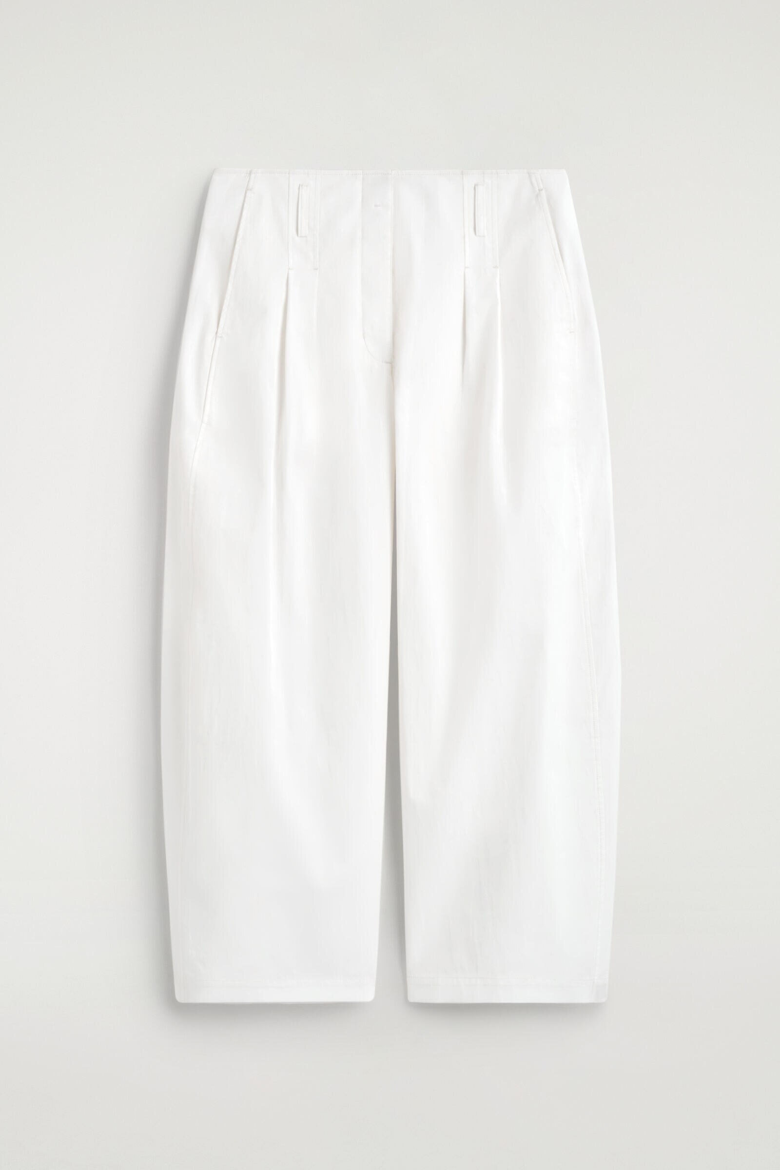 PLEATED COTTON BARREL-LEG TROUSERSWHITE