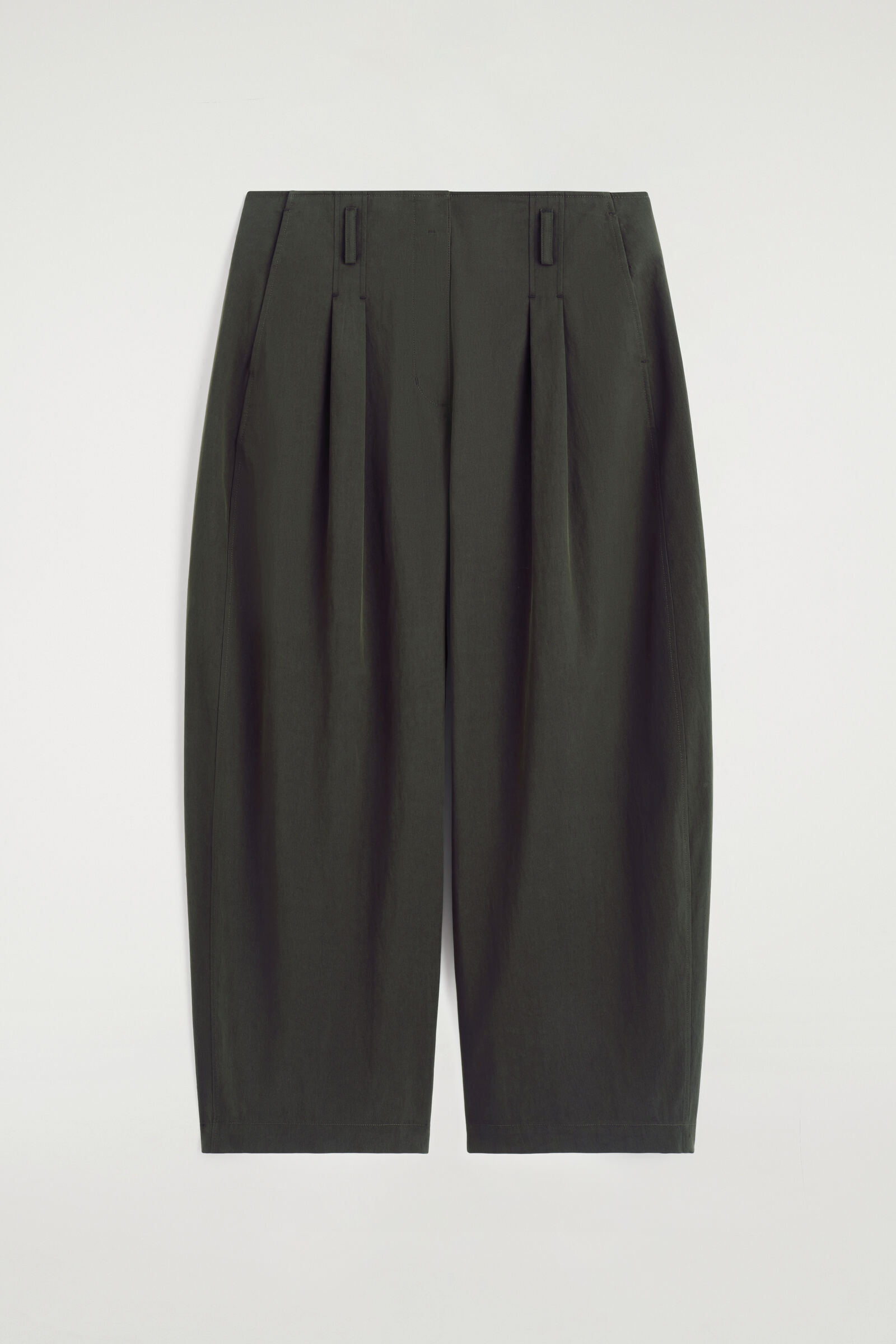 PLEATED COTTON BARREL-LEG TROUSERSDARK GREEN