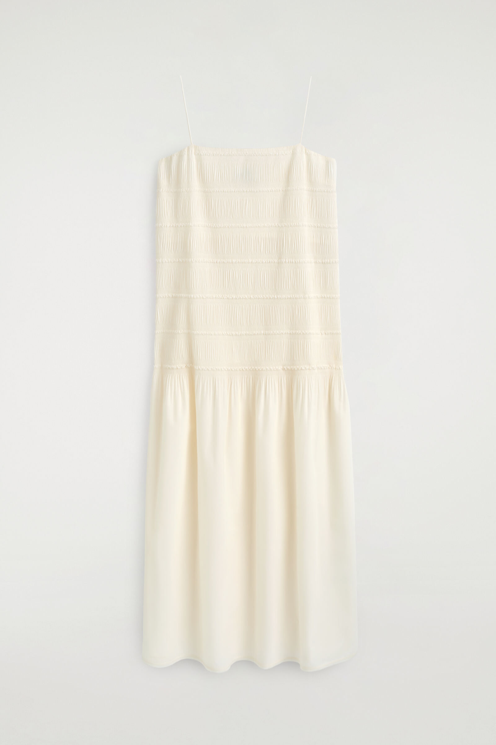 RUCHED DROPPED-WAIST POPLIN MIDI DRESSIVORY