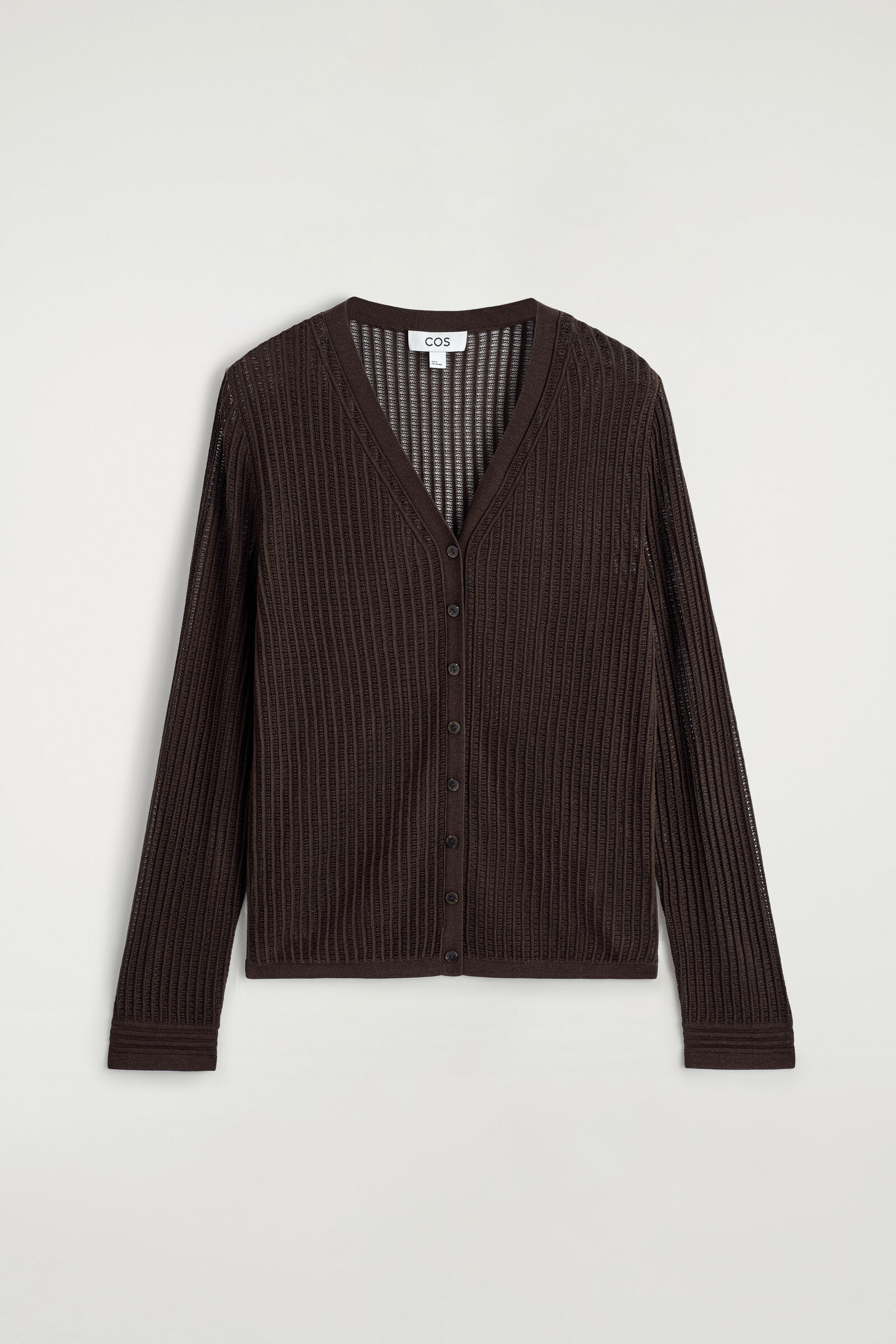 RIBBED OPEN-KNIT CARDIGANBROWN