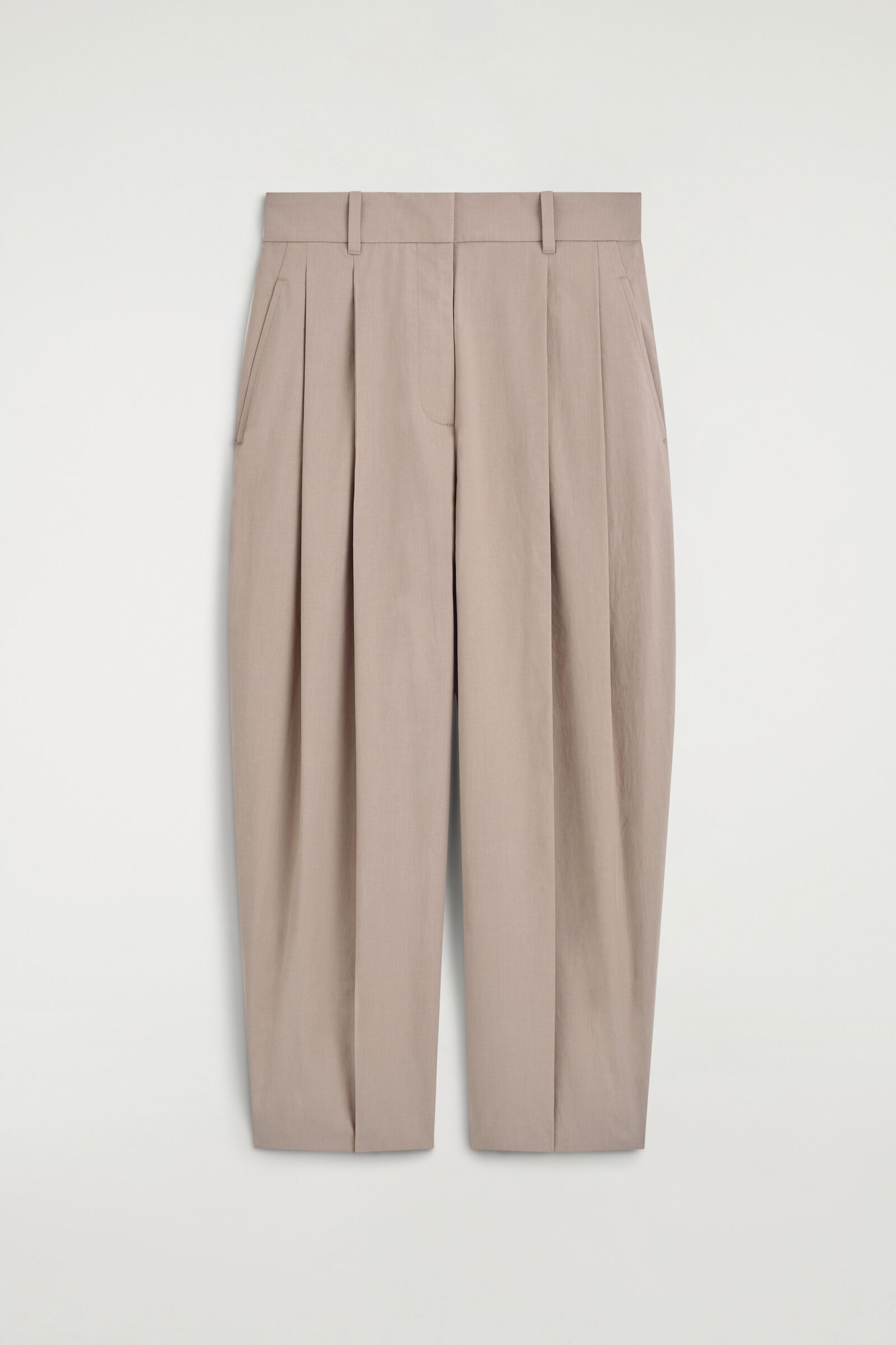 TAILORED COTTON BARREL-LEG TROUSERSBEIGE