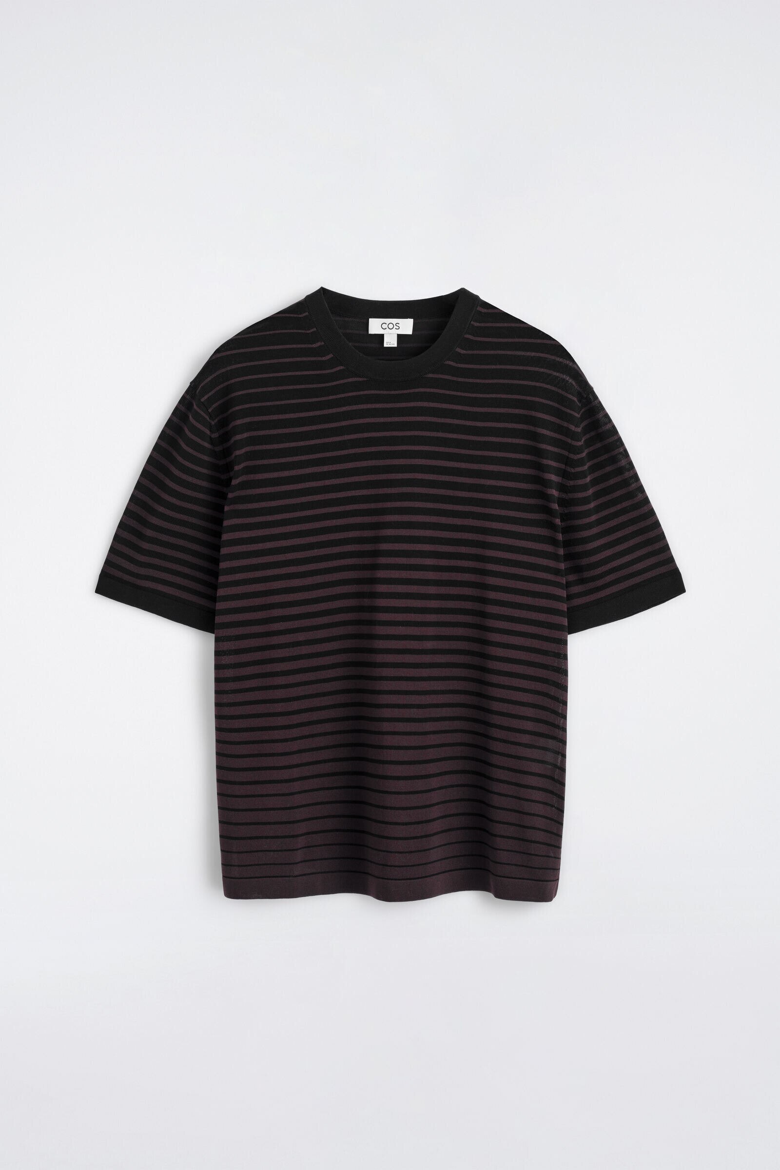 STRIPED KNITTED COTTON T-SHIRTBROWN / BLACK / STRIPED
