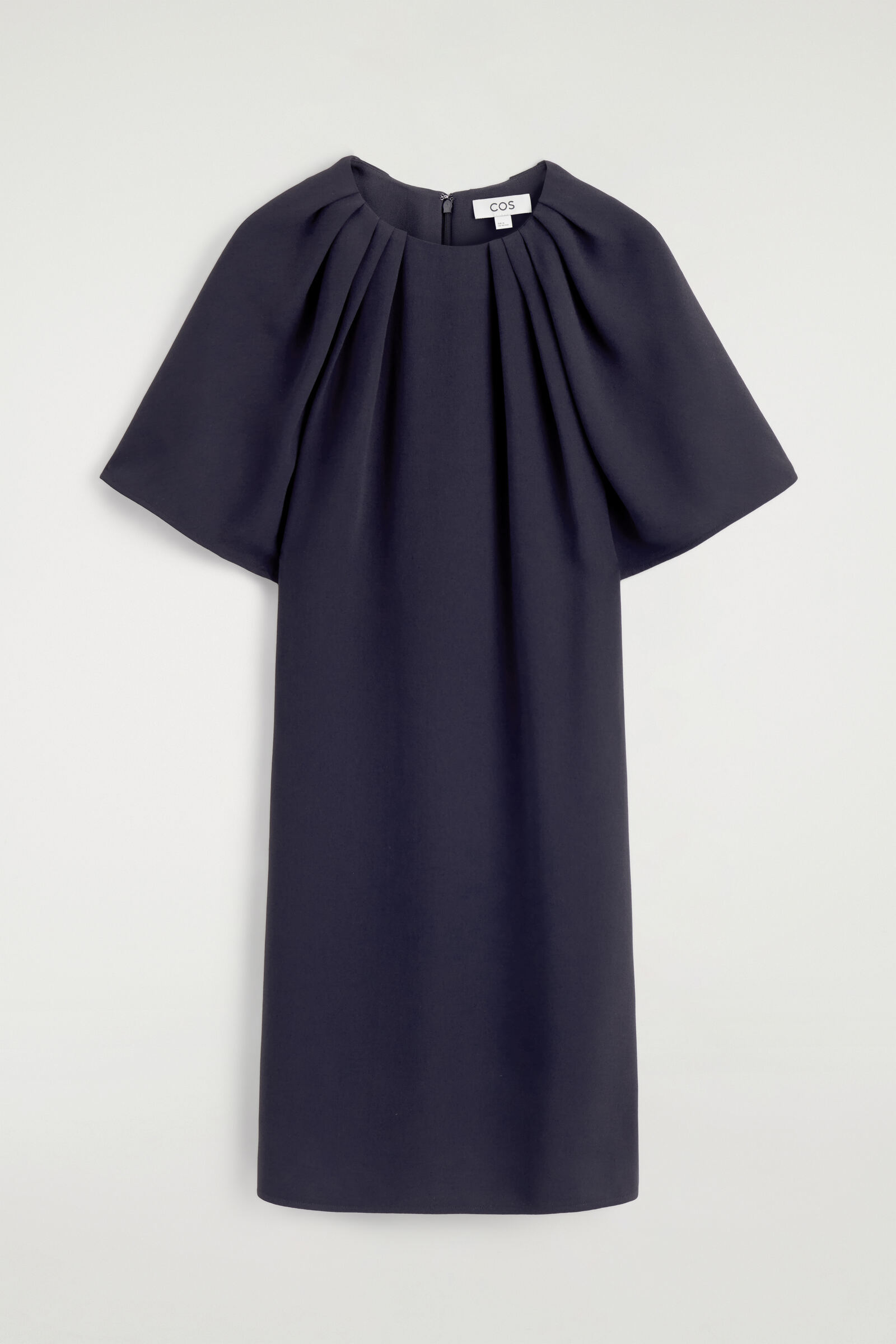 GATHERED SHORT-SLEEVED MINI DRESSNAVY