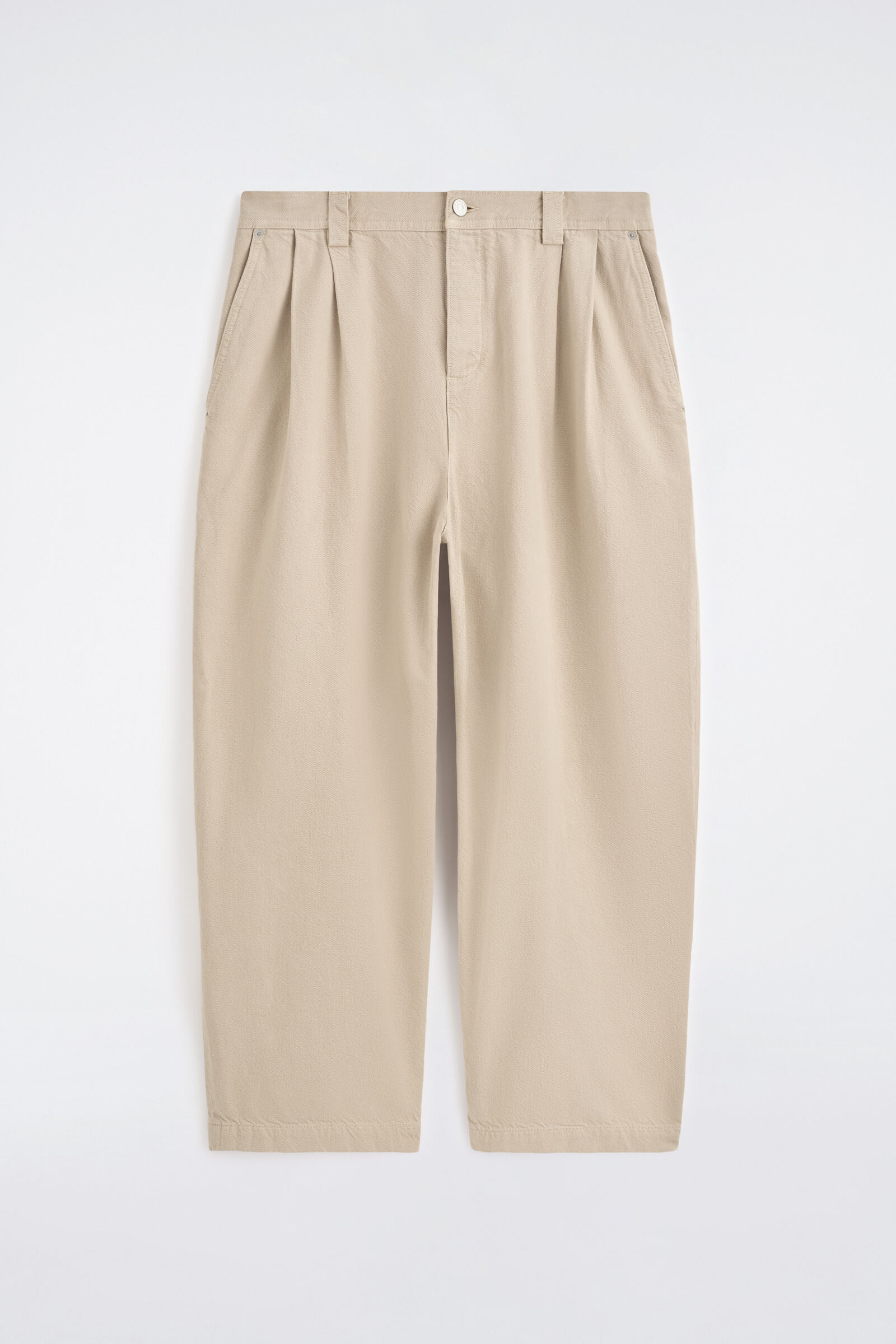 PLEATED DENIM RELAXED-FIT BARREL-LEG TROUSERSBEIGE