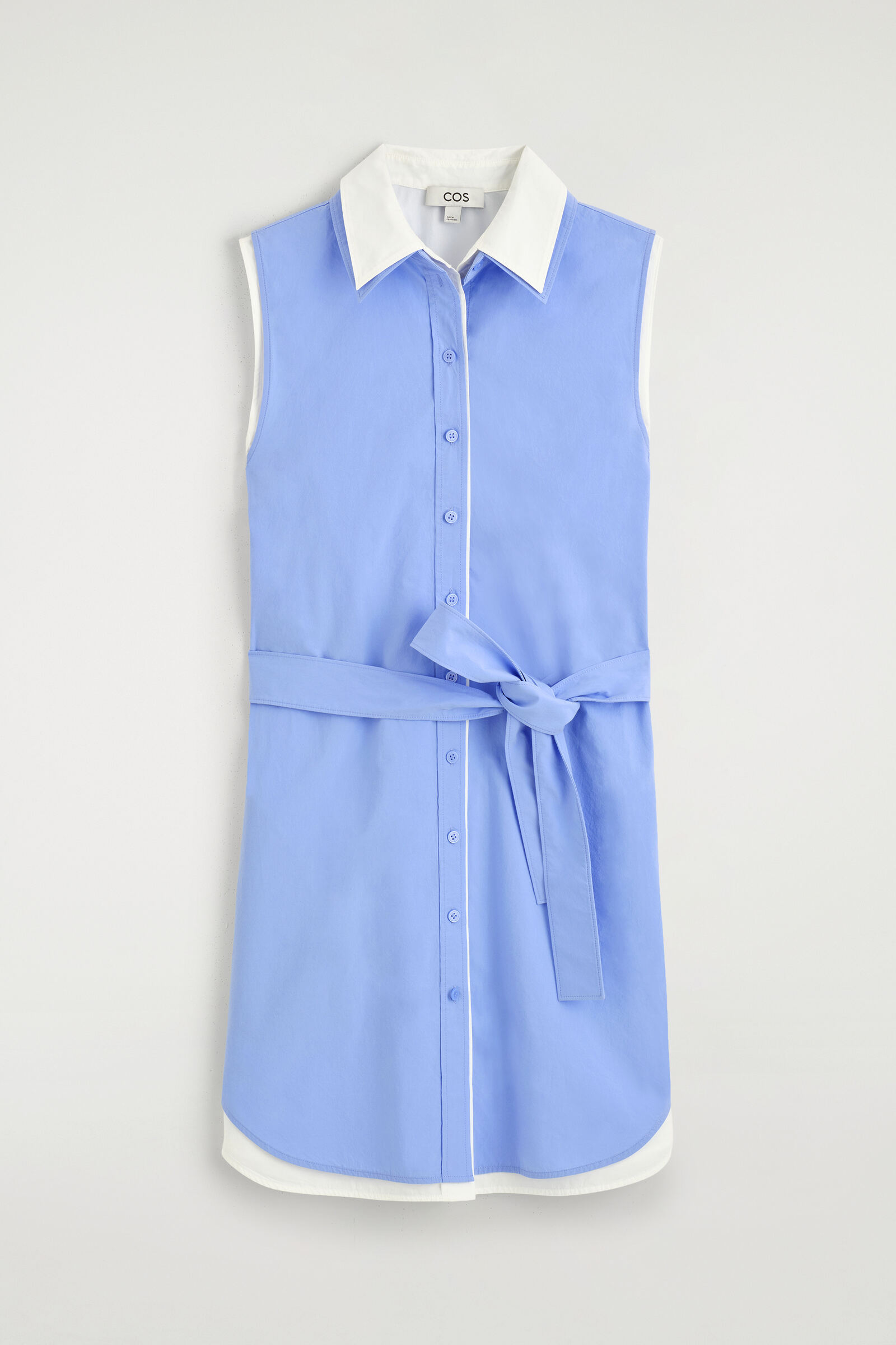 LAYERED SLEEVELESS MINI SHIRT DRESSBLUE / WHITE