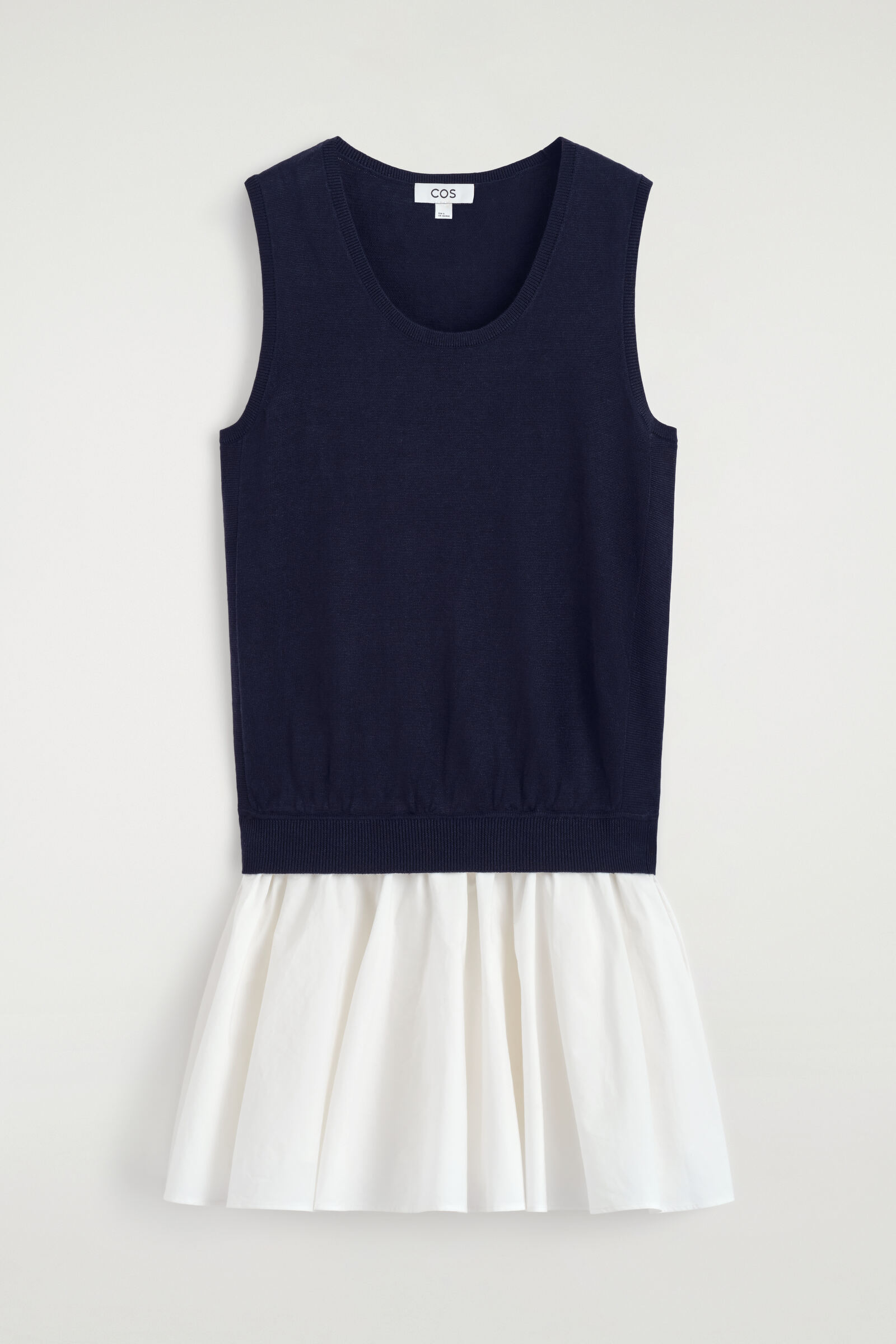 LAYERED COTTON-LINEN MINI DRESSNAVY / WHITE