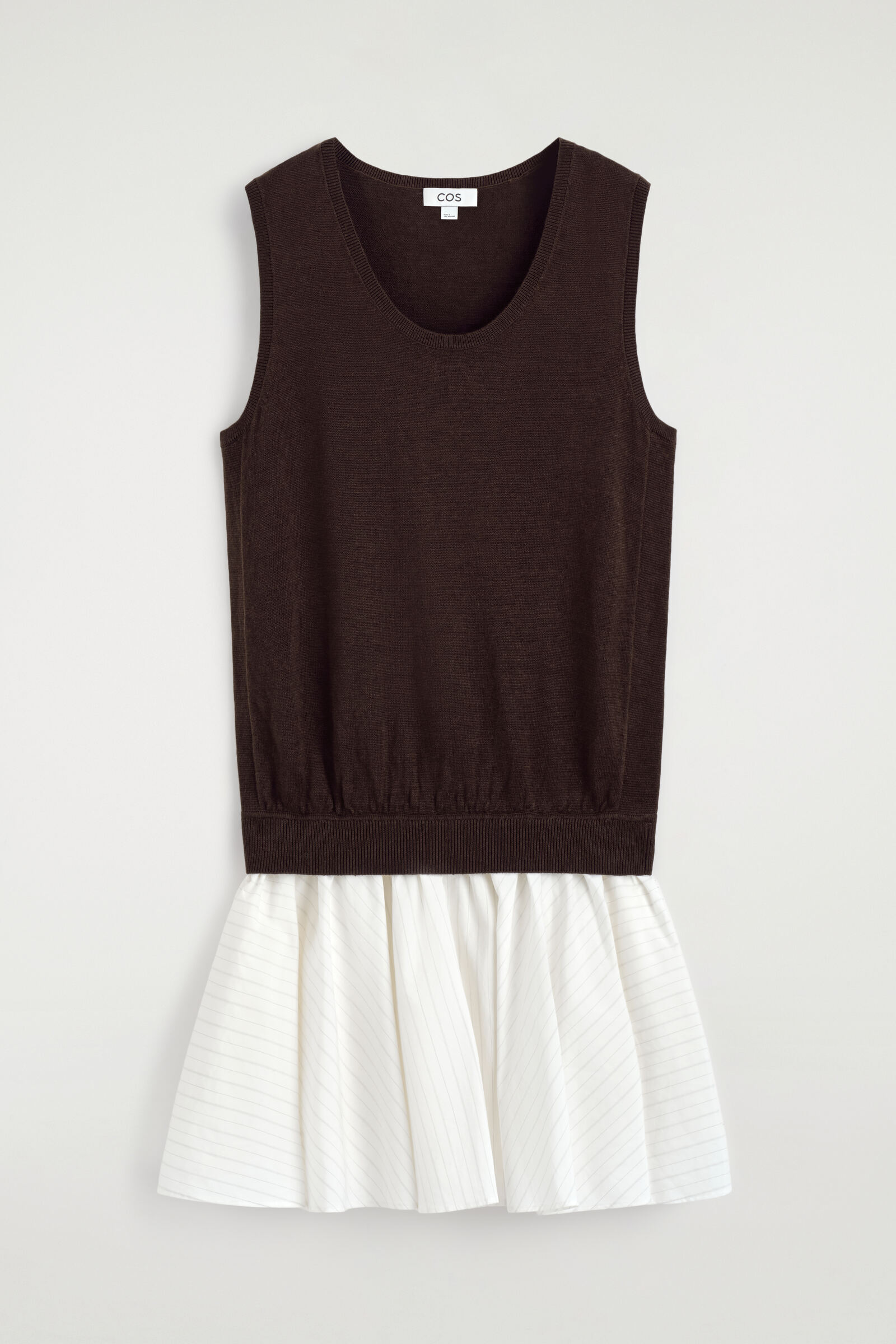 LAYERED COTTON-LINEN MINI DRESSBROWN / WHITE / STRIPED