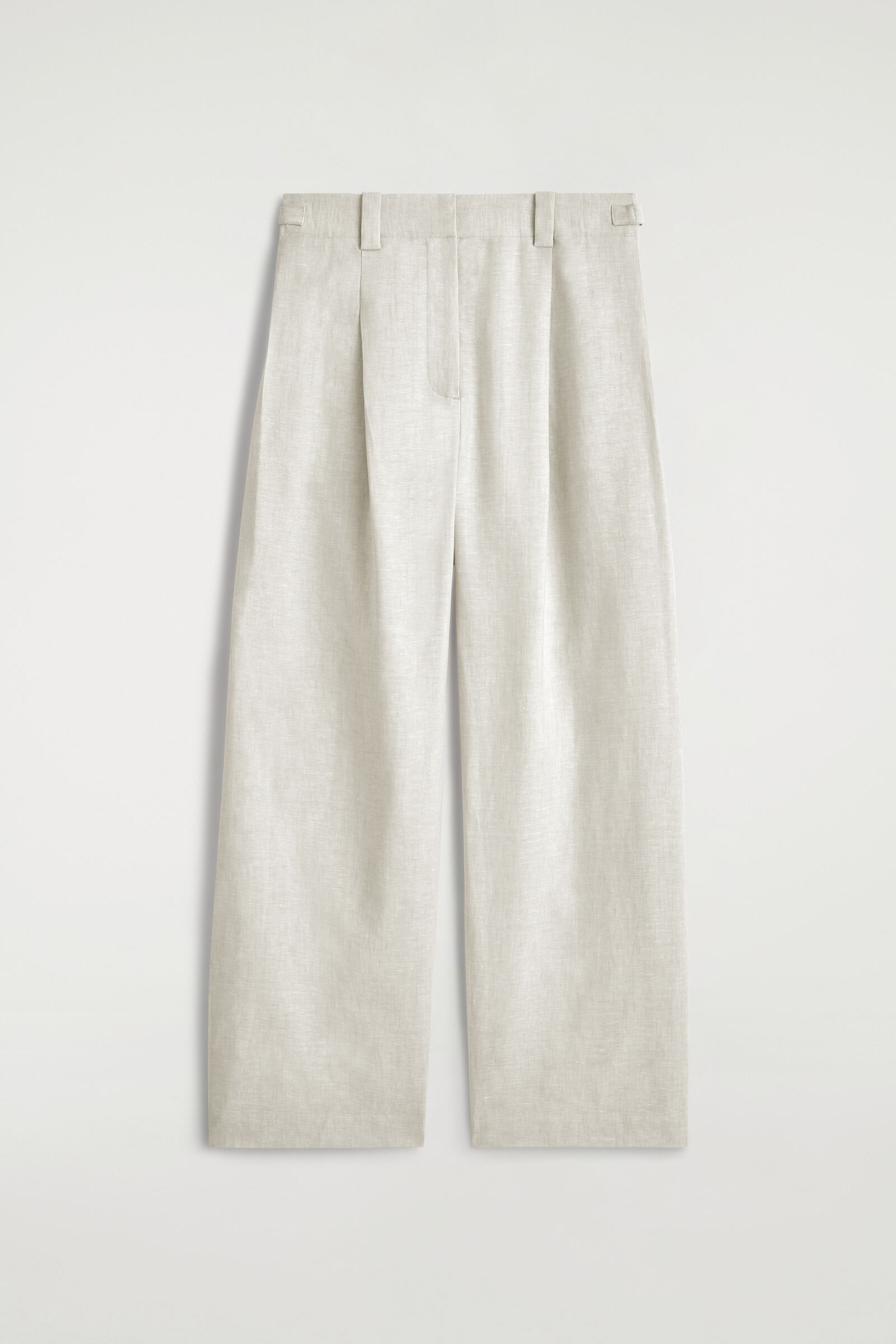 BUCKLE-DETAIL LINEN BARREL-LEG TROUSERSBEIGE