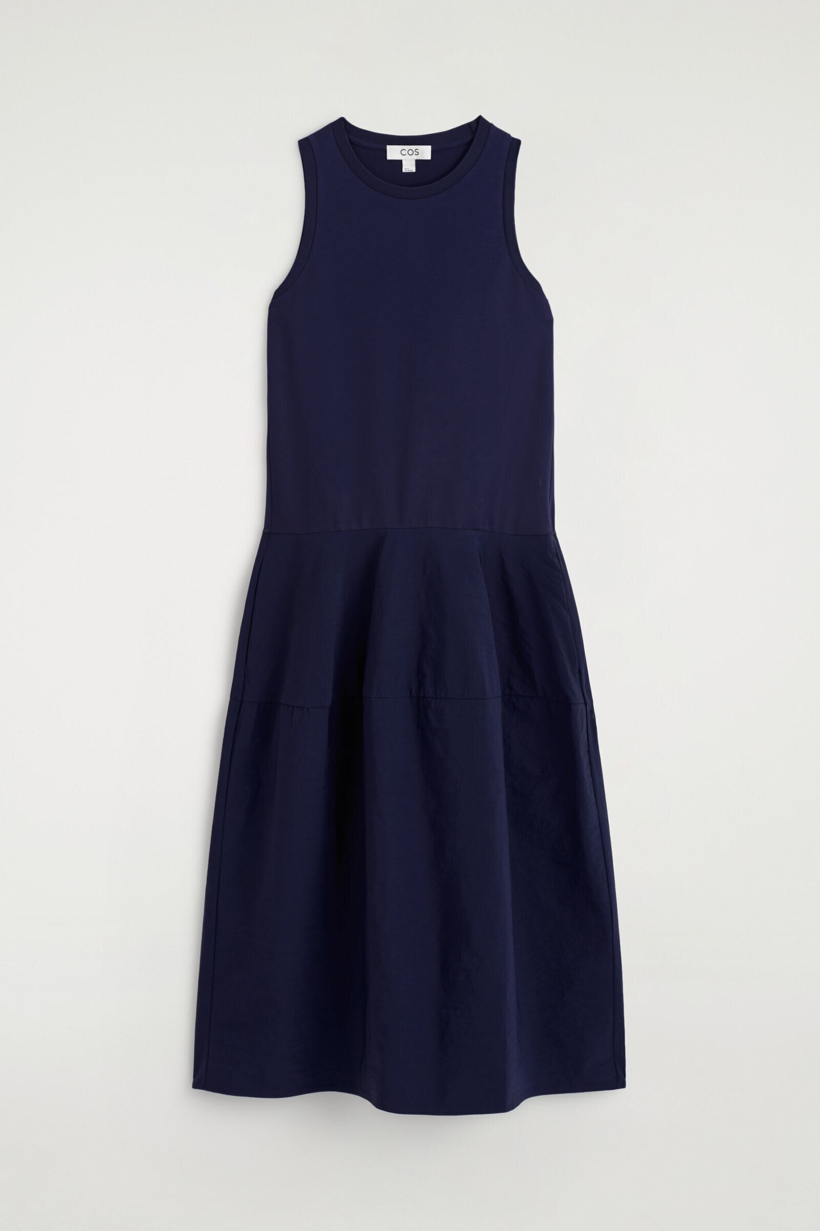 PANELLED SLEEVELESS MIDI DRESSNAVY