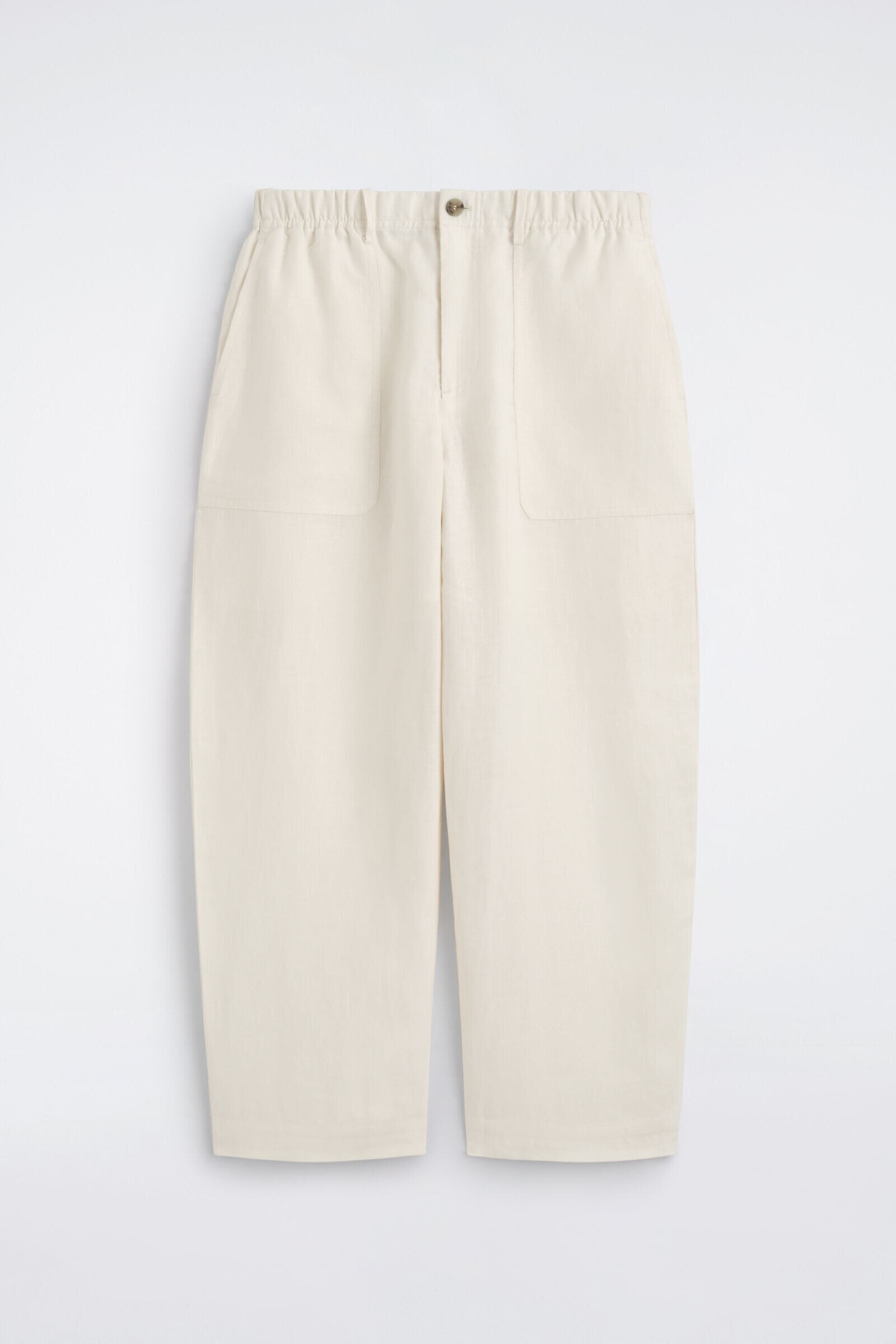 LINEN RELAXED-FIT BARREL-LEG TROUSERSOFF-WHITE