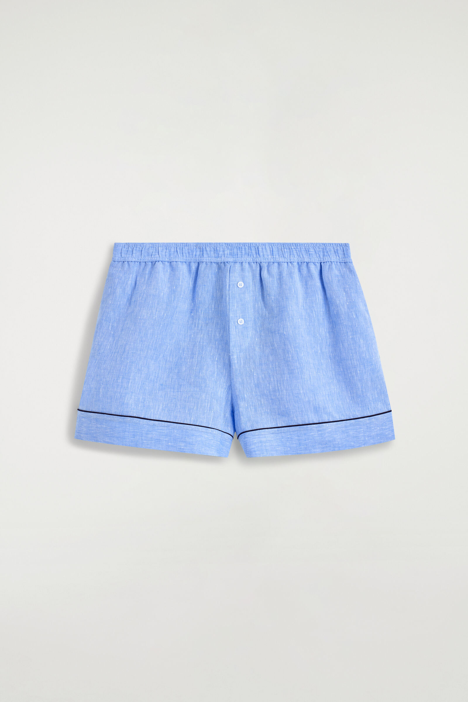 CONTRAST-PIPED LINEN SHORTSBLUE MÉLANGE
