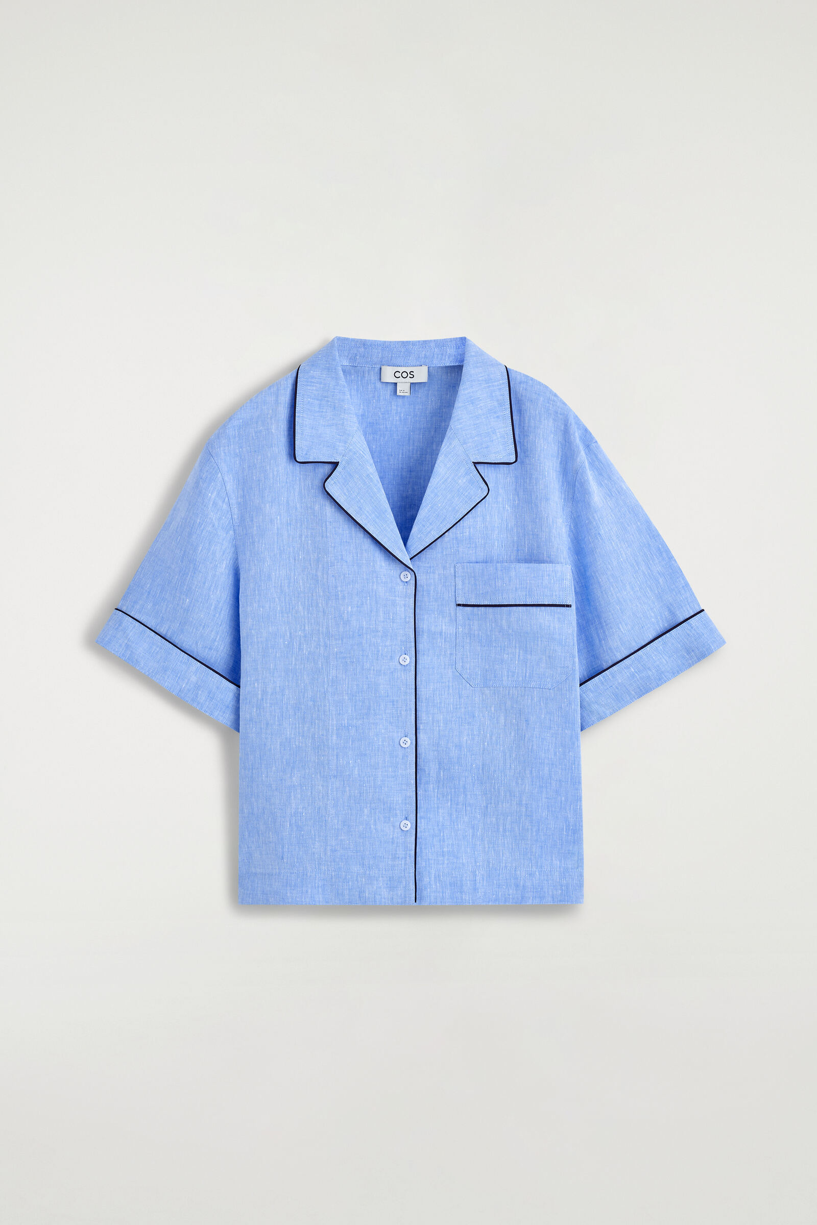 CONTRAST-PIPED LINEN RESORT SHIRTBLUE MÉLANGE