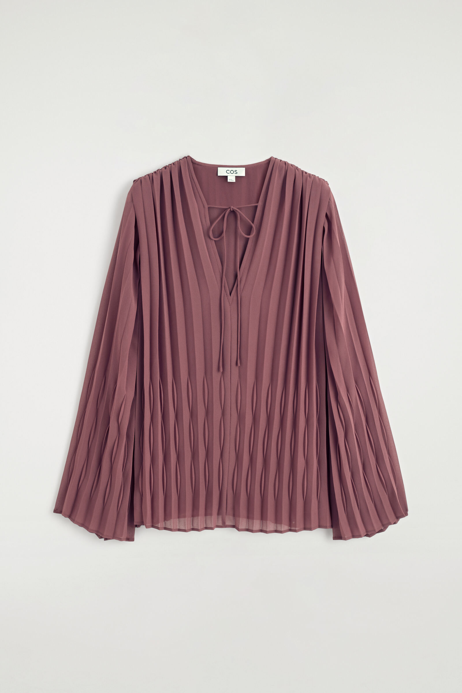 TIE-FRONT PLEATED GEORGETTE BLOUSERUST