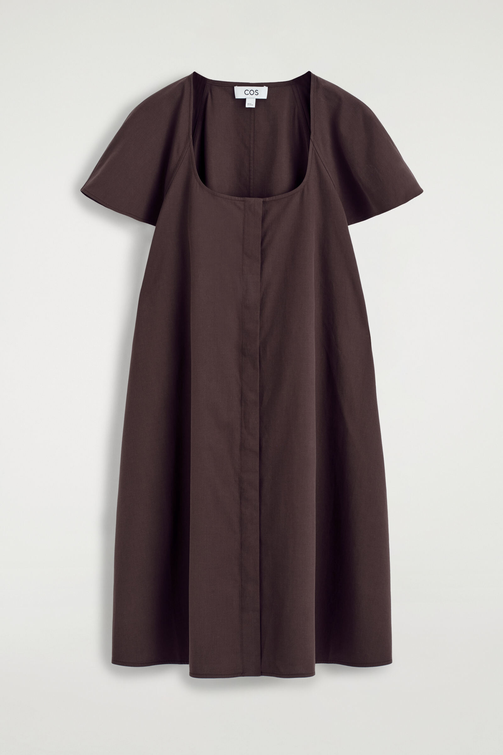 FLUTED-SLEEVE COTTON MINI DRESSDARK BROWN