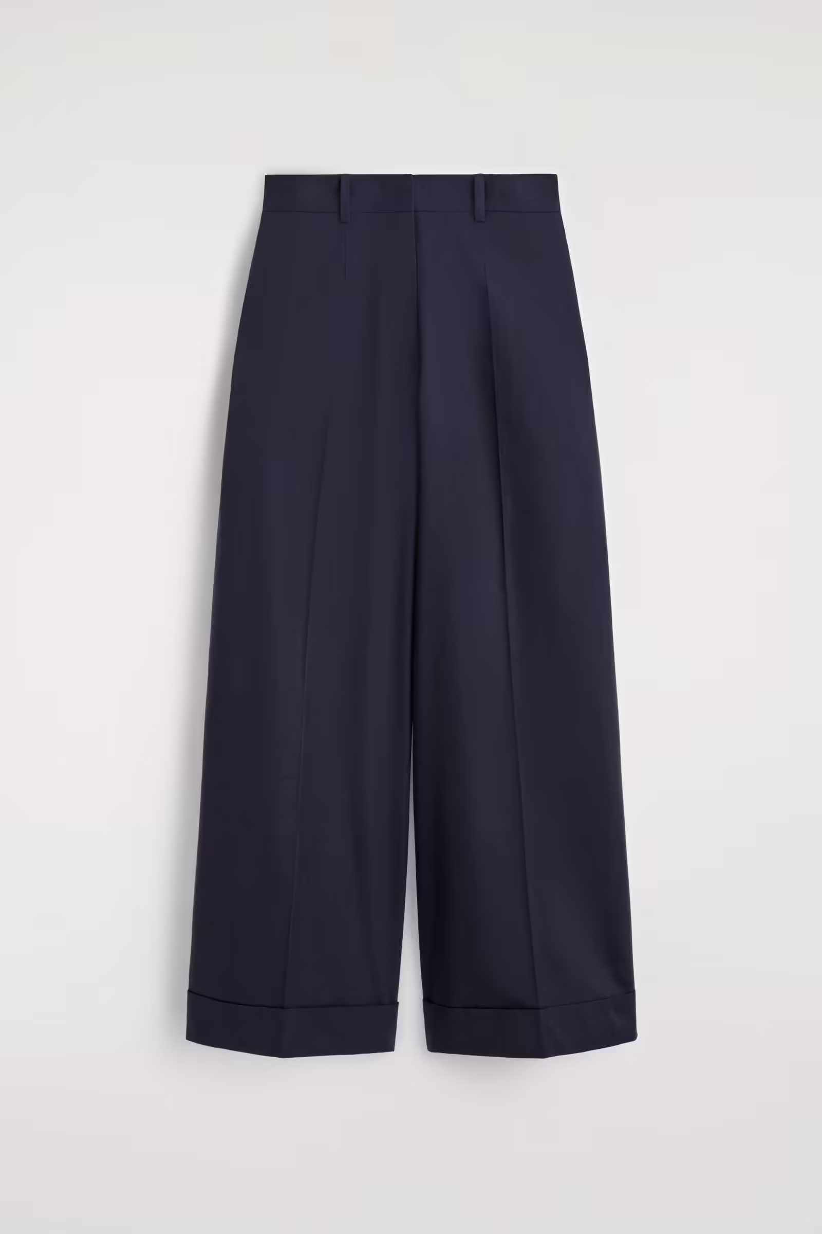 COTTON-TWILL WIDE-LEG TURN-UP TROUSERSNAVY