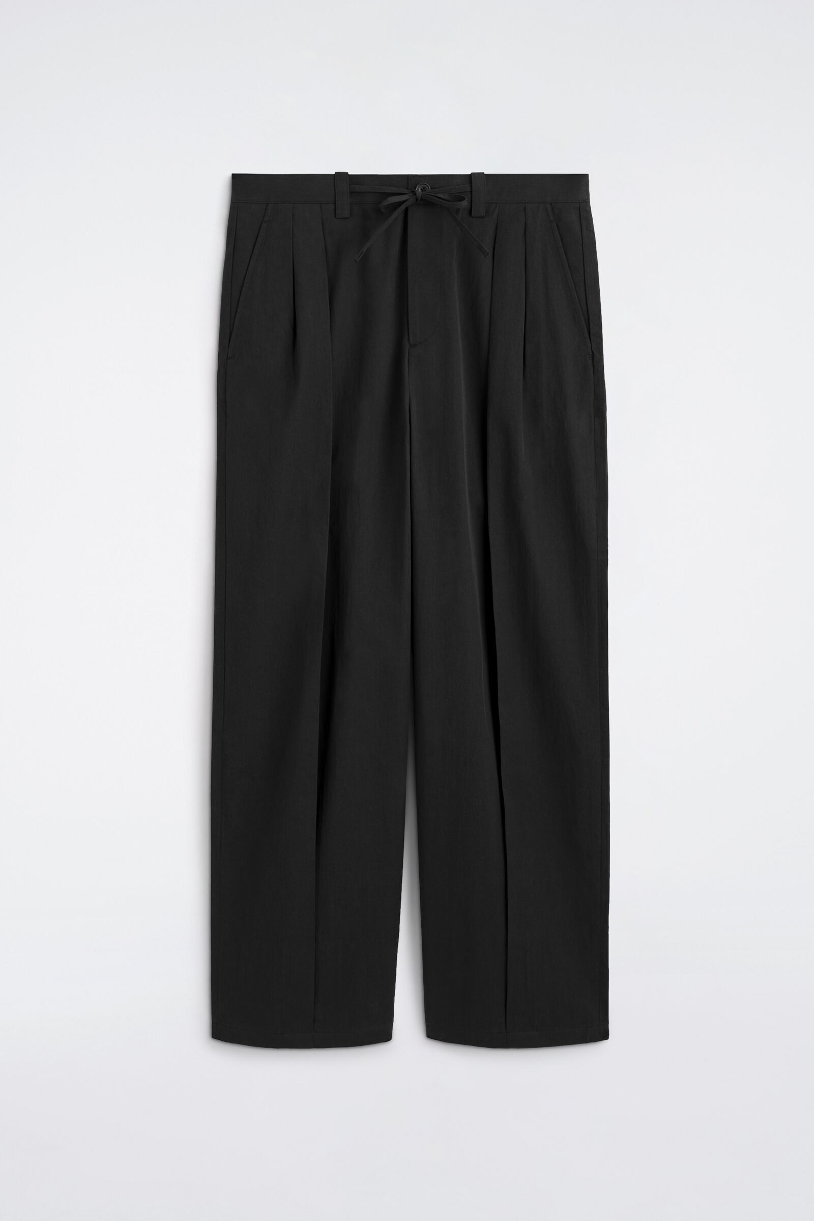 COTTON RELAXED WIDE-LEG DRAWSTRING TROUSERSBLACK
