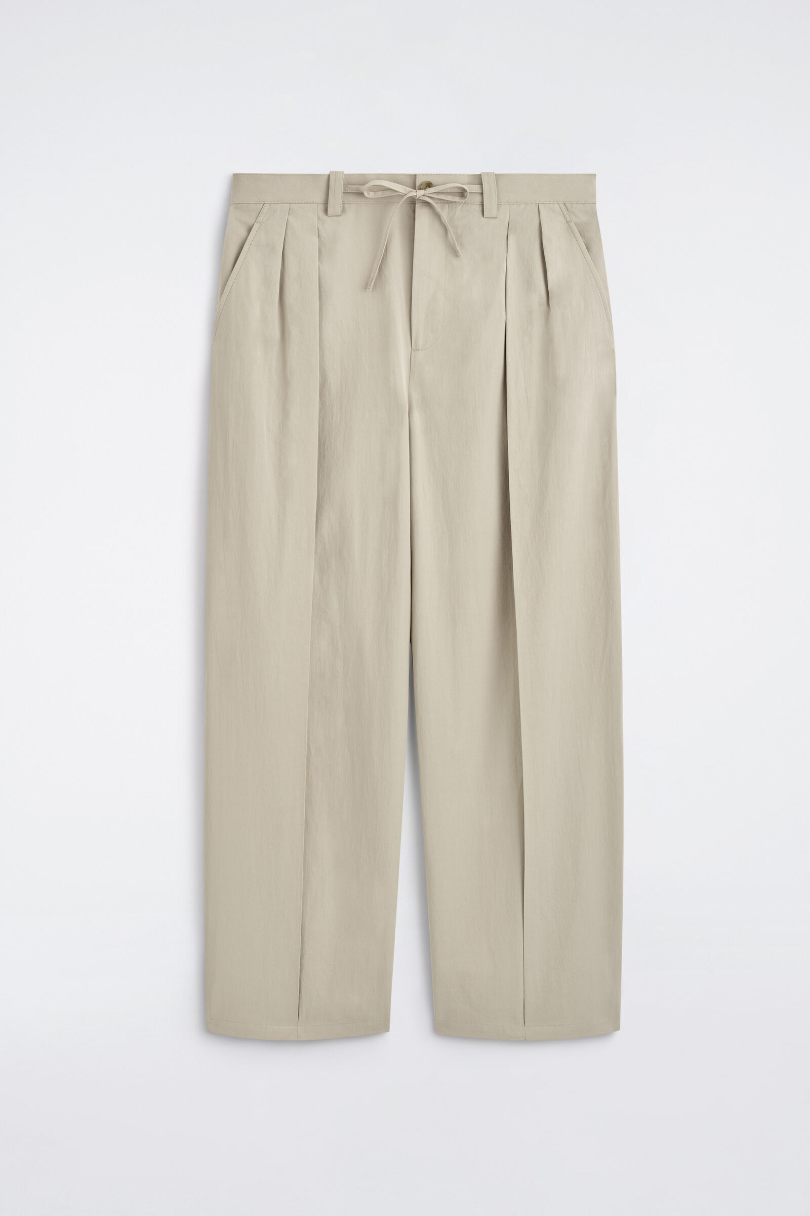 COTTON RELAXED WIDE-LEG DRAWSTRING TROUSERSBEIGE