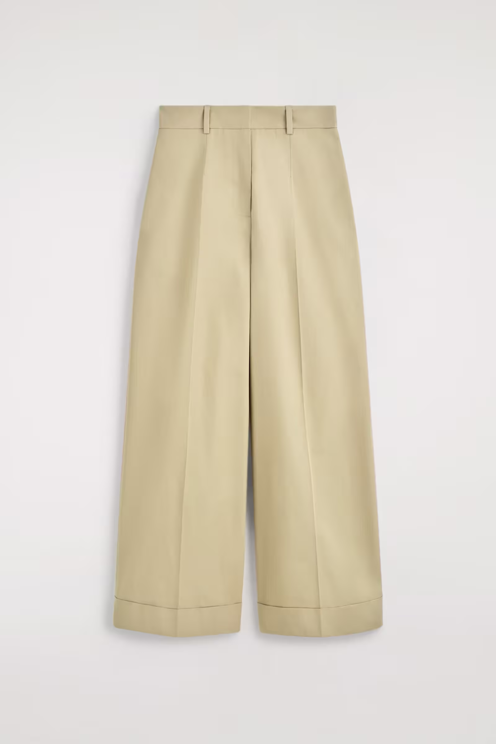 COTTON-TWILL WIDE-LEG TURN-UP TROUSERSBEIGE