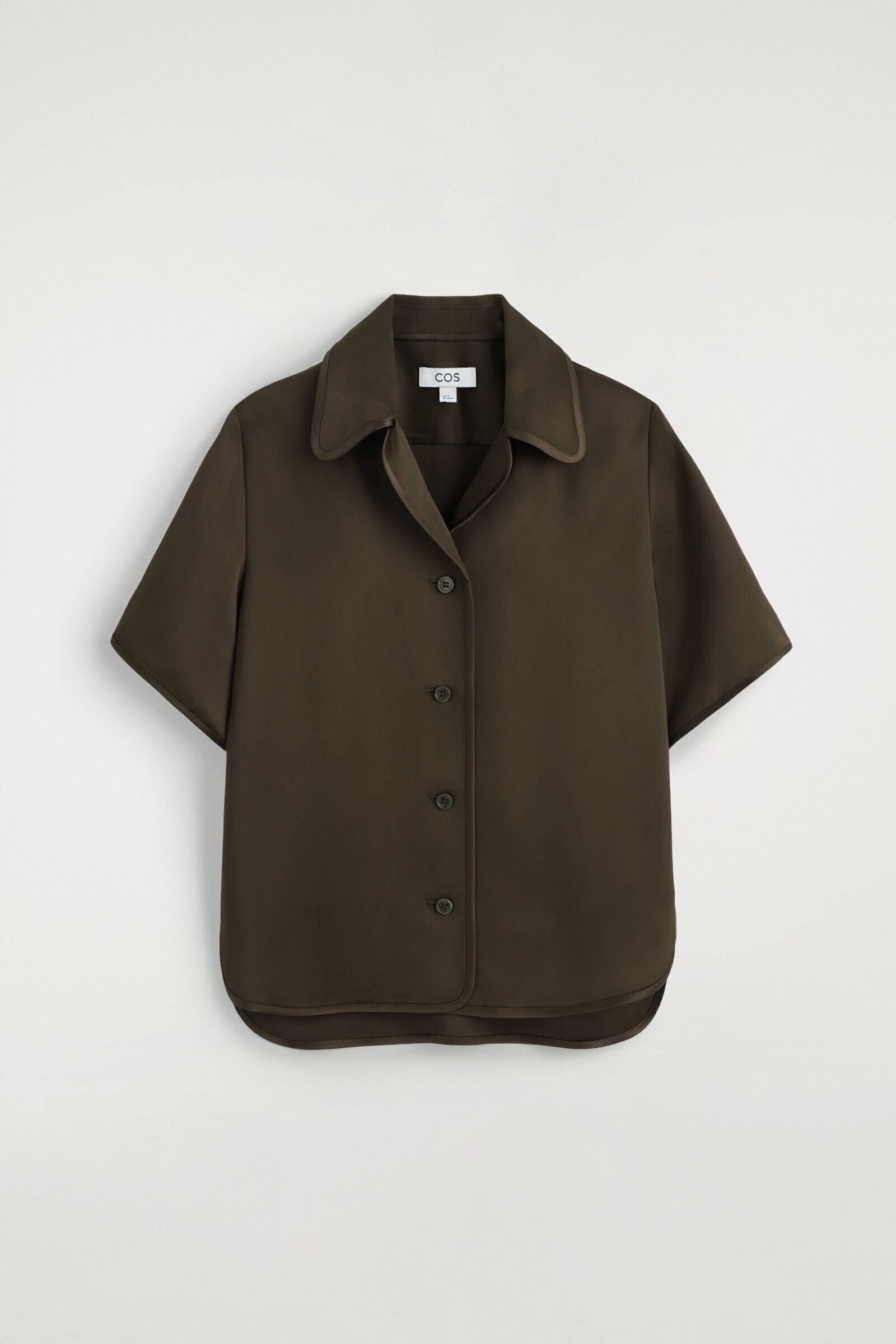 CONTRAST-PIPED SATIN SHIRTBROWN