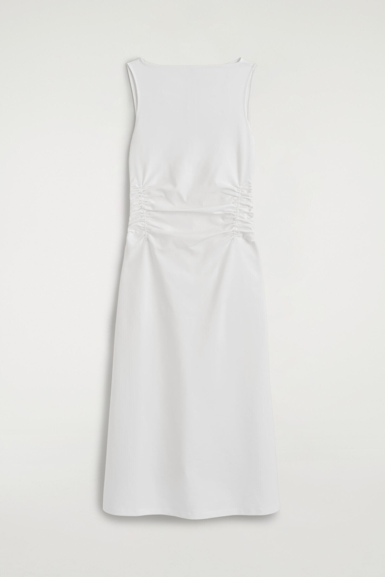 RUCHED-WAIST COTTON-JERSEY MIDI DRESSWHITE