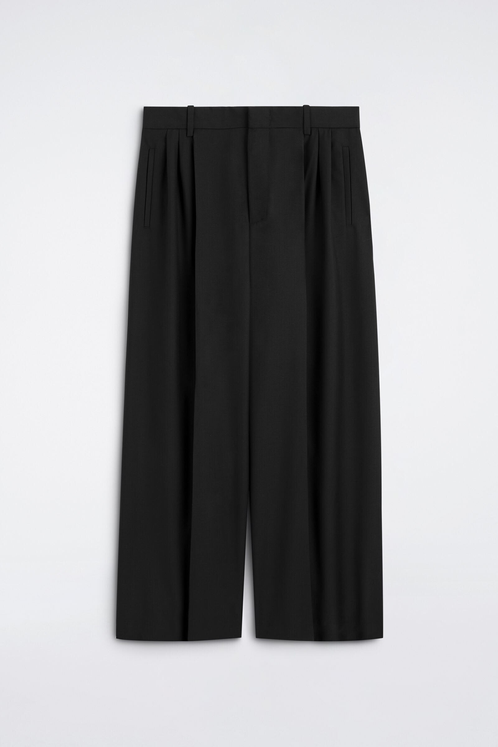 PLEATED RELAXED-FIT WIDE-LEG TROUSERSBLACK