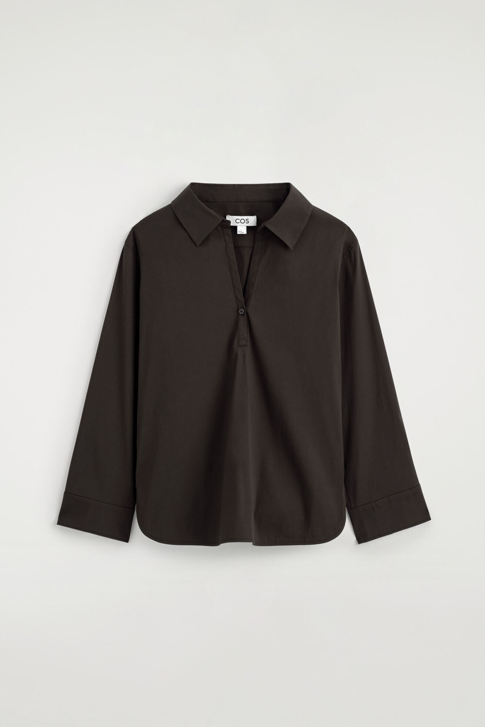 SLIM COTTON-POPLIN HALF-PLACKET SHIRTBROWN