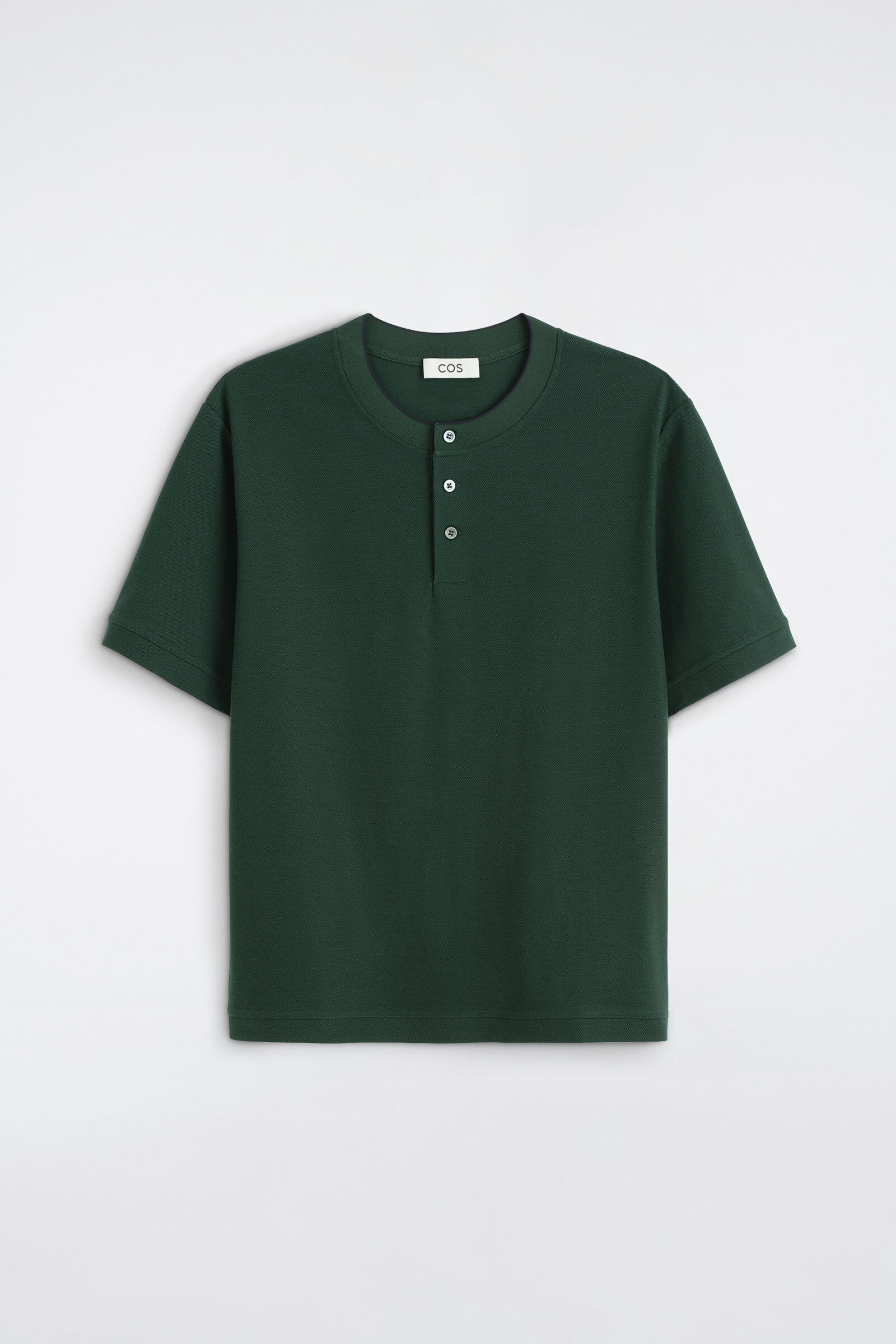 CONTRAST-TIPPED COTTON-PIQUÉ HENLEY TOPFOREST GREEN