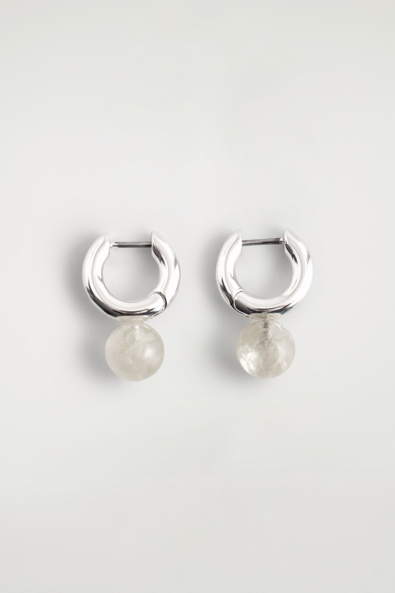 BEADED HUGGIE HOOP EARRINGSSILVER