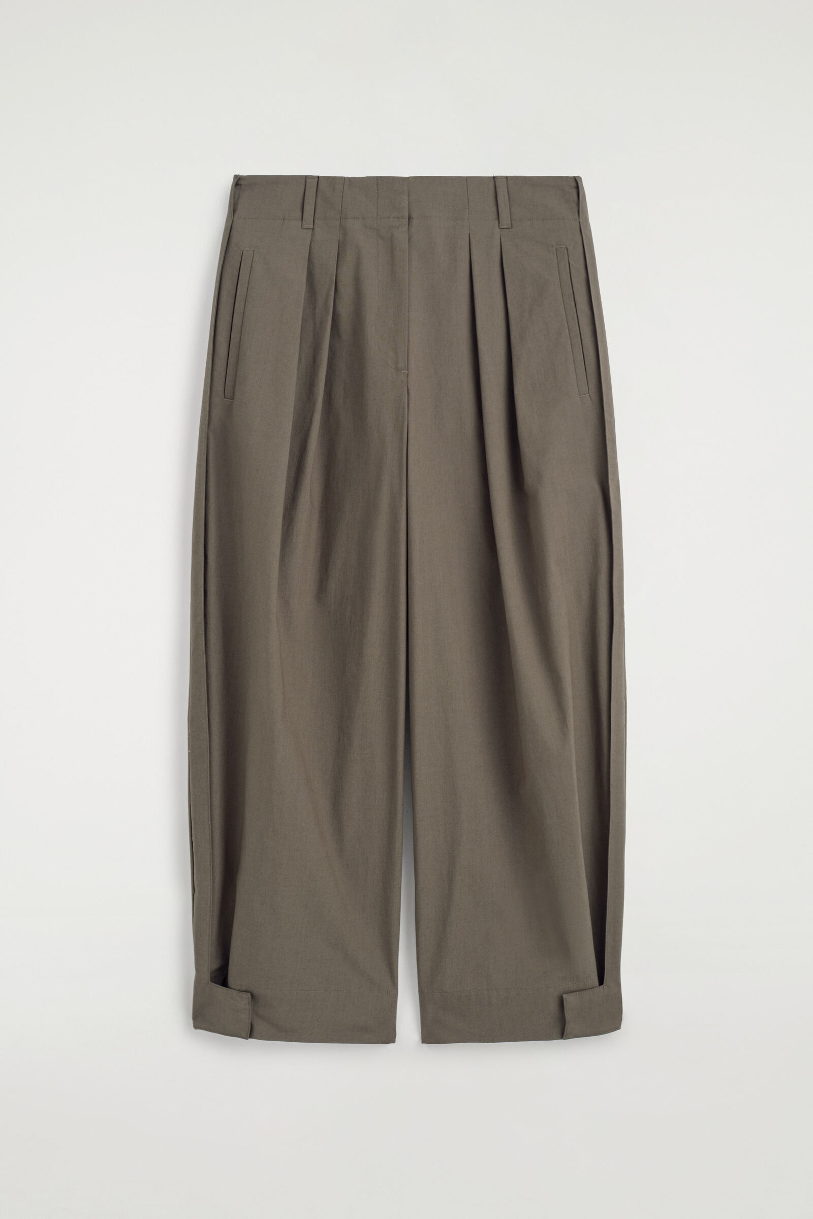PLEATED COTTON TAPERED UTILITY TROUSERSBROWN