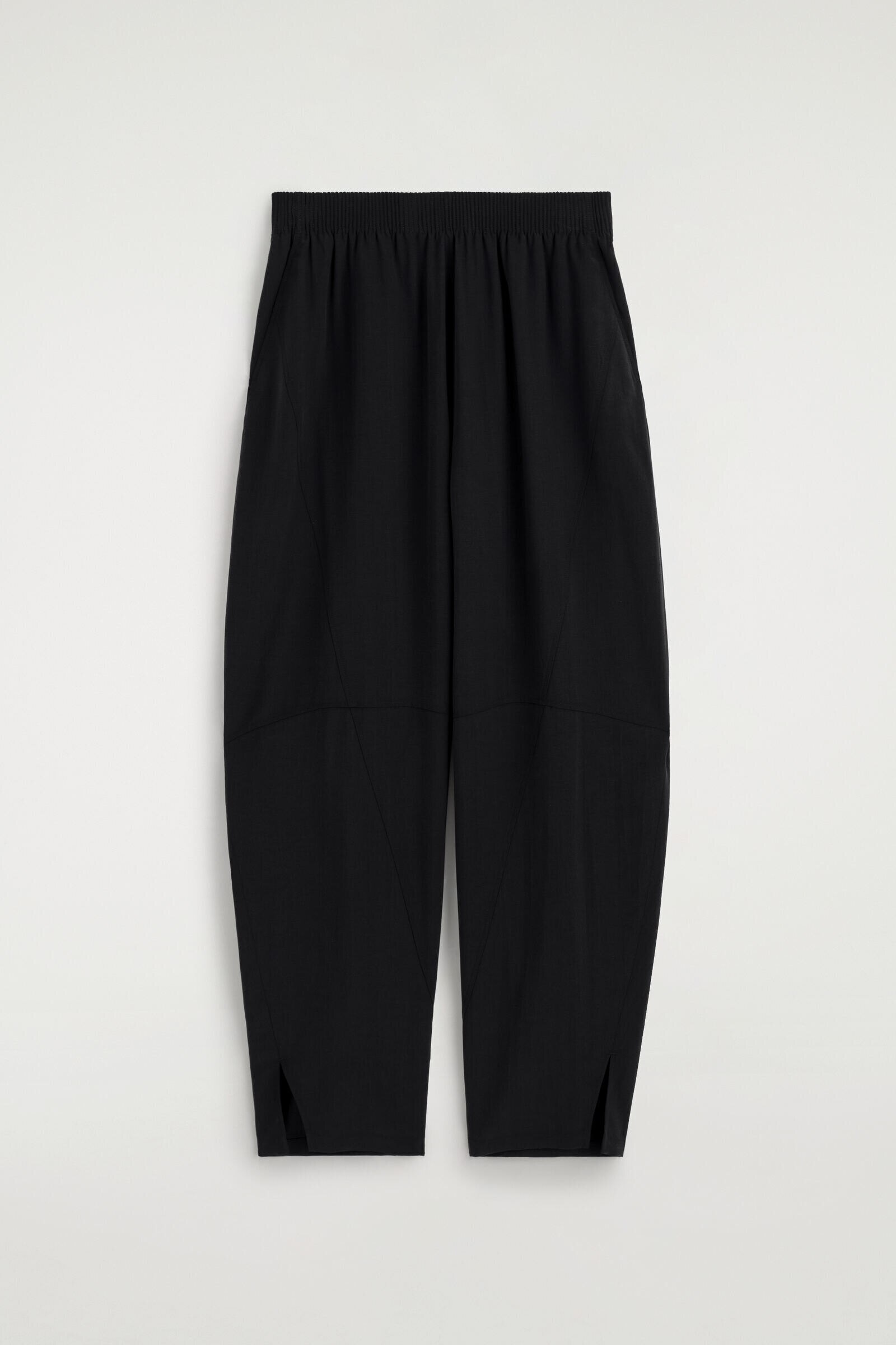 PANELLED ELASTICATED BARREL-LEG TROUSERSBLACK