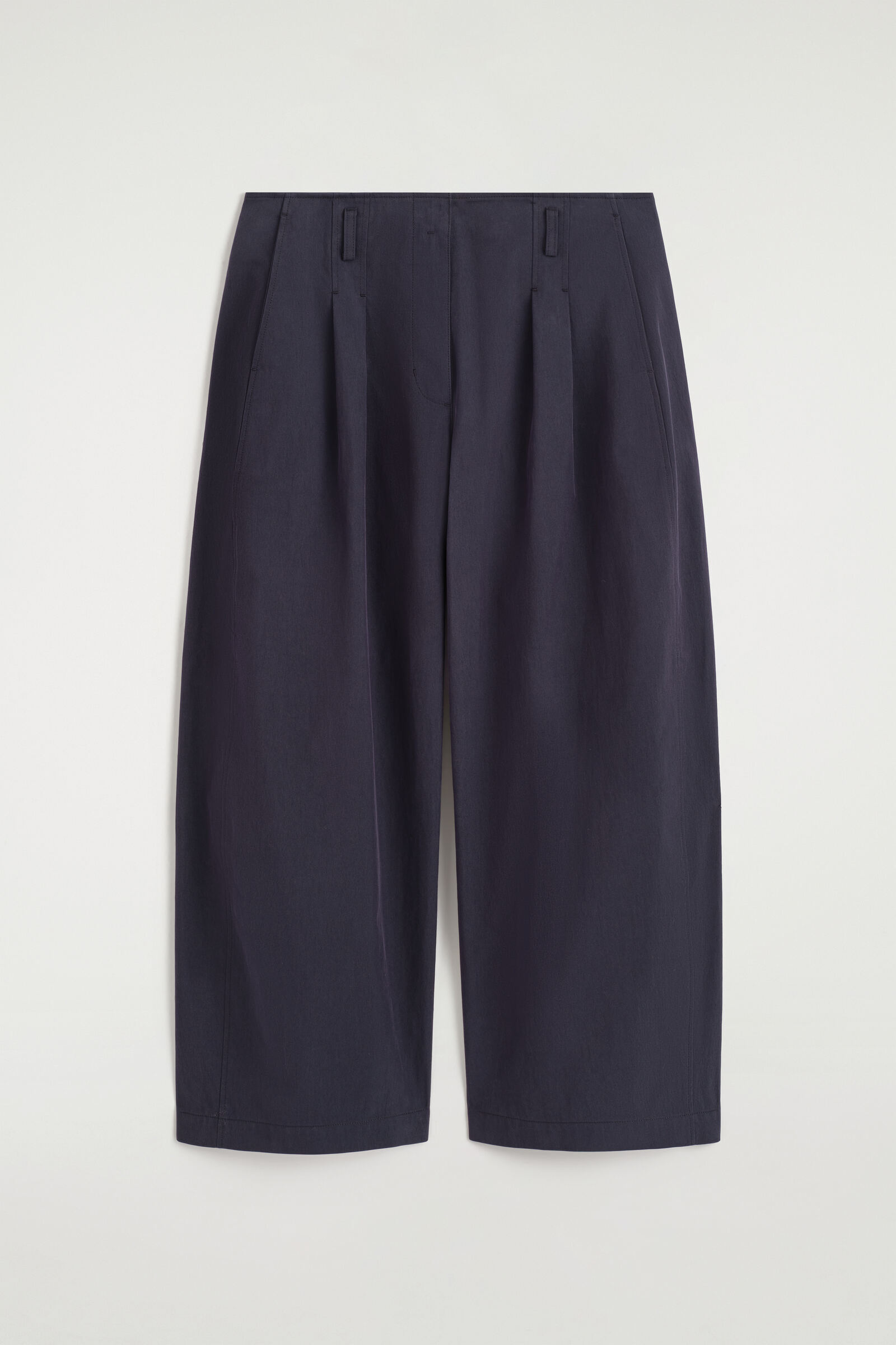PLEATED COTTON BARREL-LEG TROUSERSNAVY