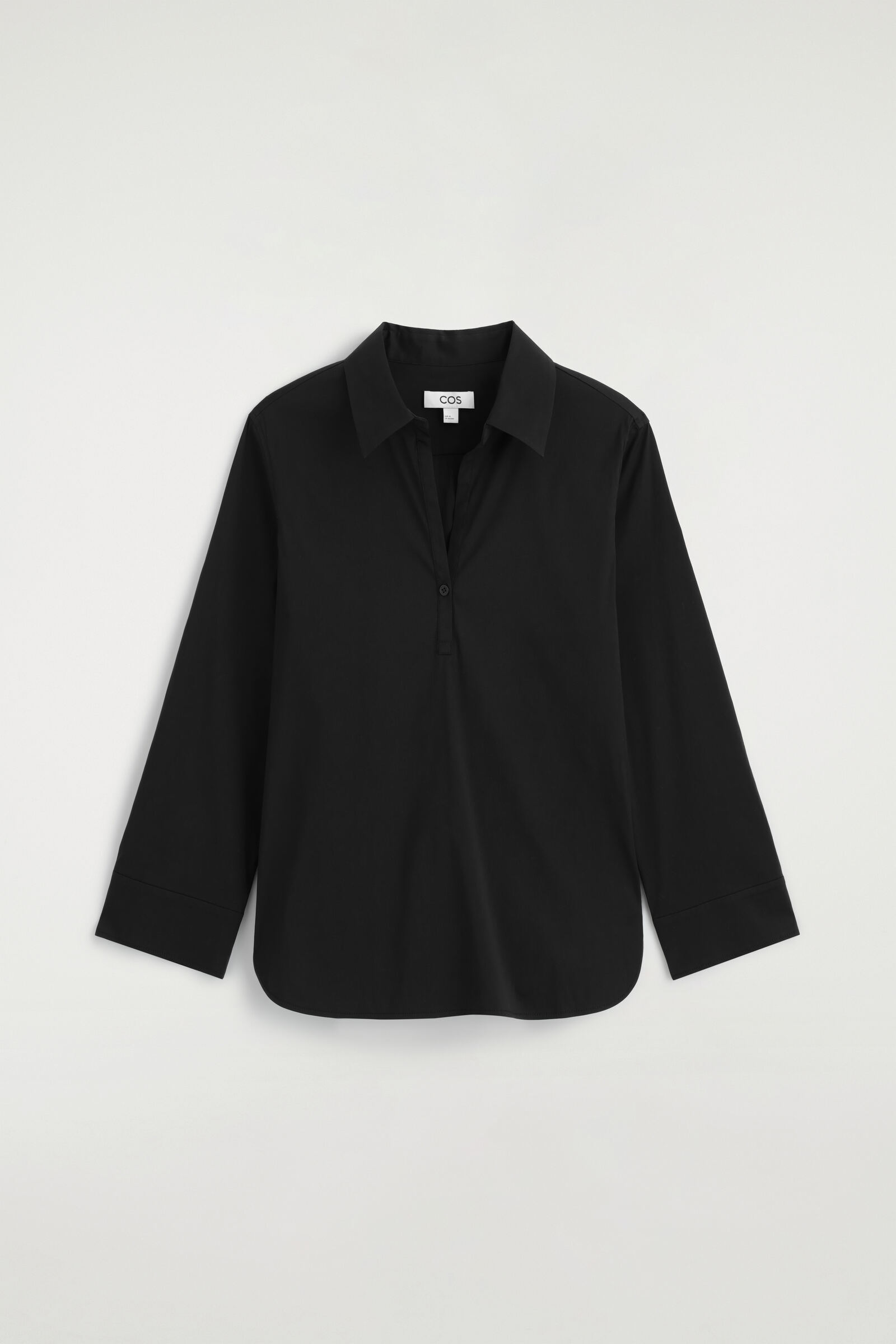 SLIM COTTON-POPLIN HALF-PLACKET SHIRTBLACK