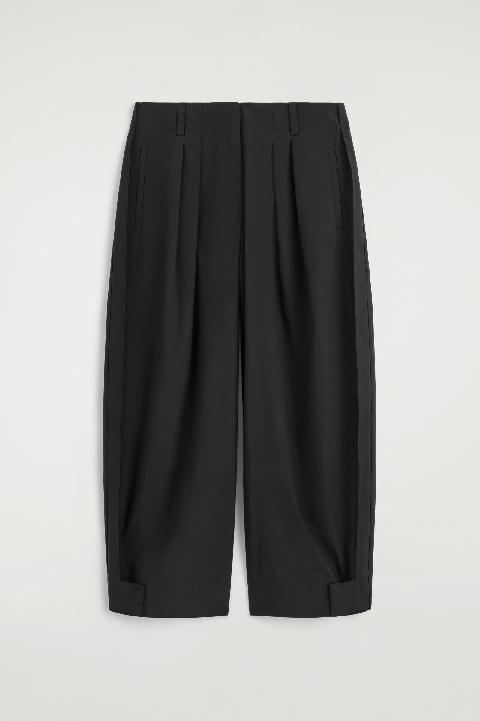 PLEATED COTTON TAPERED UTILITY TROUSERSBLACK