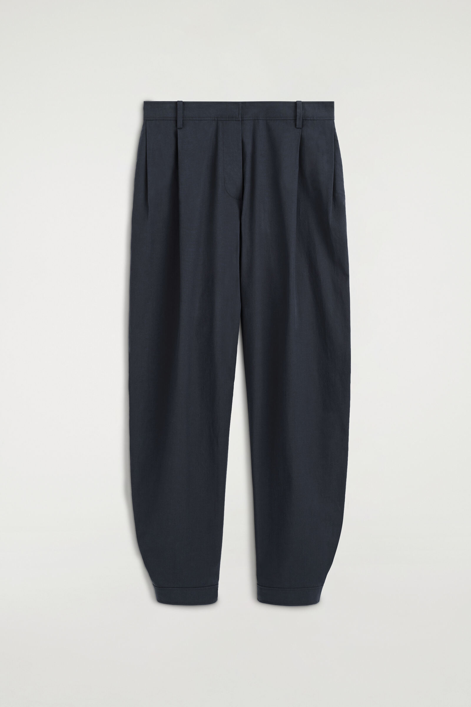 COTTON-BLEND BARREL-LEG TROUSERSNAVY