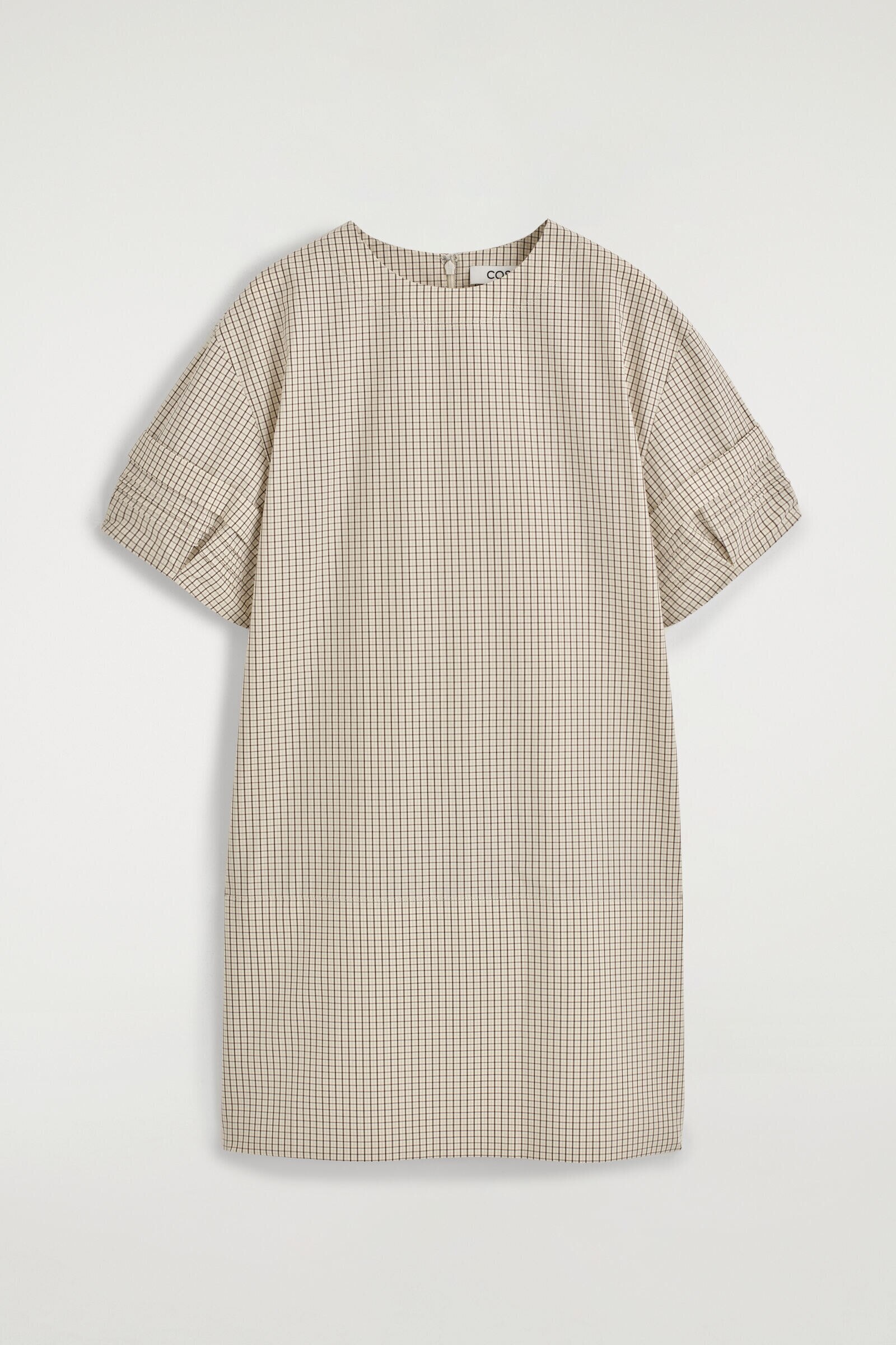PINTUCKED COTTON MINI DRESSBEIGE / CHECKED